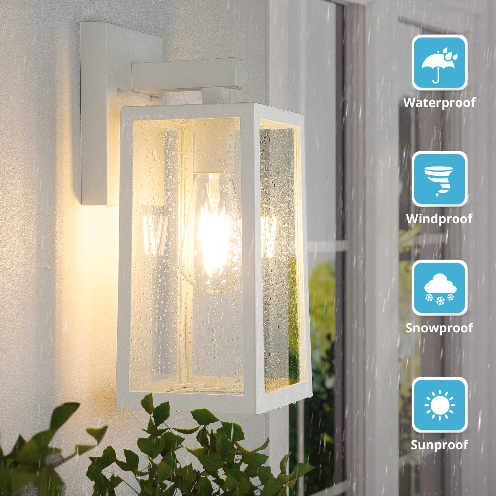 Maxvolador Outdoor Wall Sconce, Large Exterior Waterproof Wall Lantern Light Fixture, White Porch Lights Glass, Anti-Rust E26 Pa