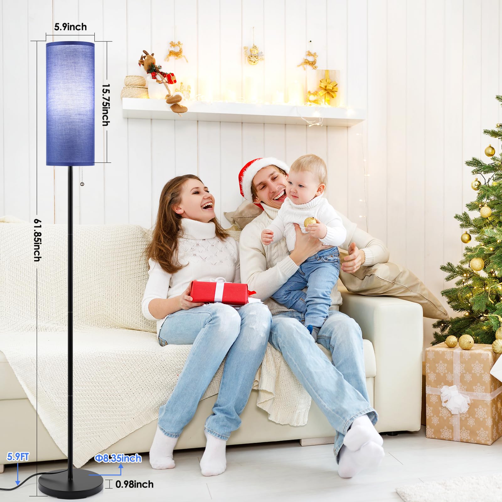 Coucrek Floor Lamp - Modern Standing Pole Lamp, Metal, 3 Color Temperatures, Blue, Model F036-B, Ideal for Living Room, Bedroom, Office