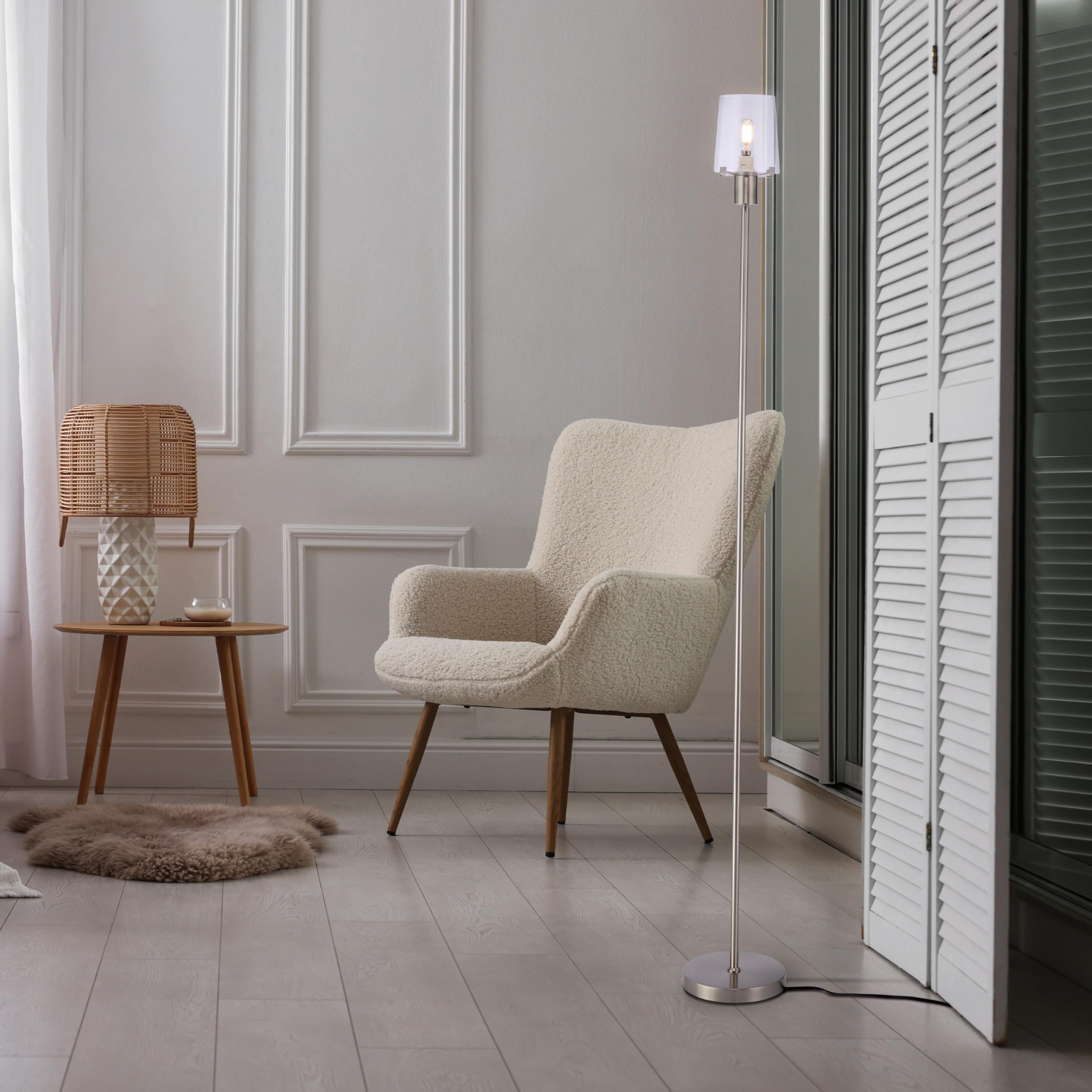 OBright Dimmable LED Floor Lamp, Touch-Control, 66.5-Inch, Brushed Nickel, Model OB-FL29G, Clear Glass Shade