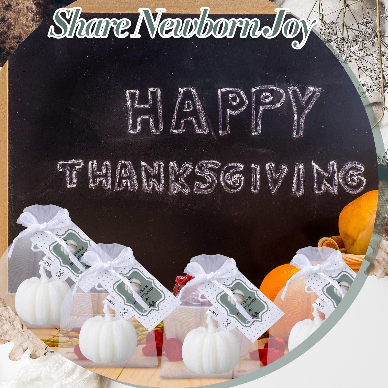 Treela Pumpkin Candles Set of 24, Fall Baby Shower Party Favors, White, Autumn Wedding Gifts