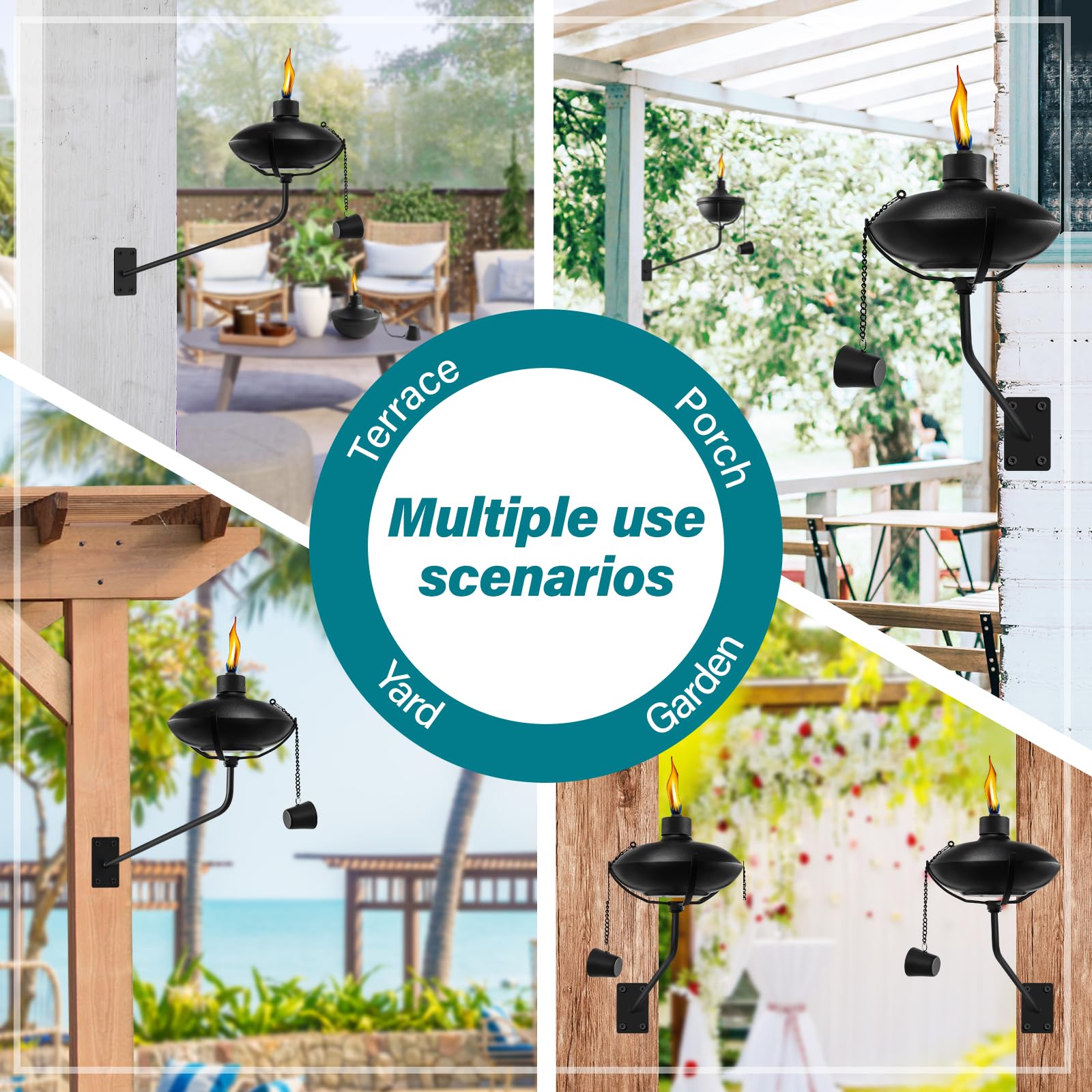 Fan-Torches 6 Pack Citronella Torches - Refillable Metal Outdoor Garden Lights For Yard & Patio