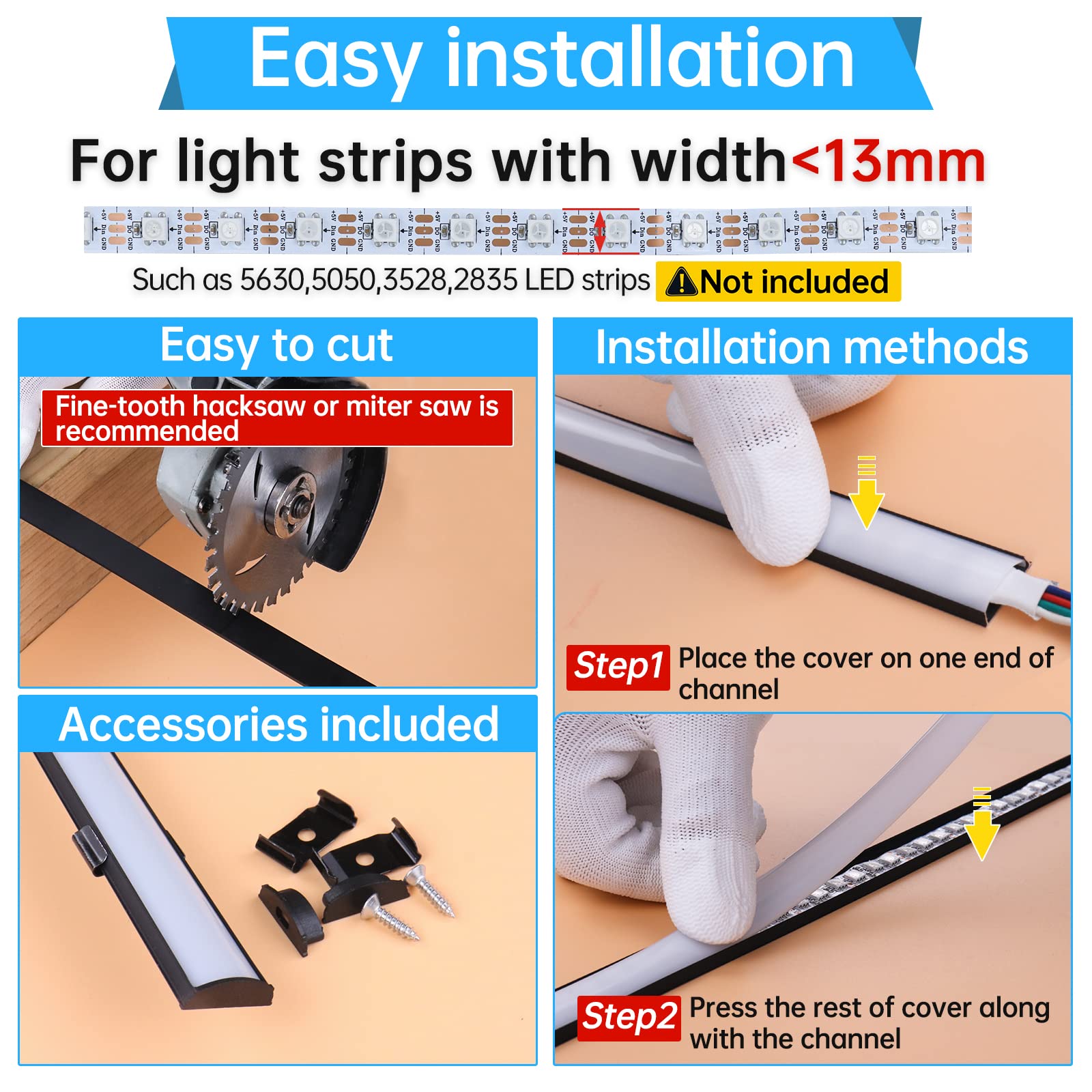 Muzata 6Pack 3.3Ft/1M Bendable Black Led Channel Flexible Aluminum Led Diffuser Channel With Milky White Cover U106 Bw 1M