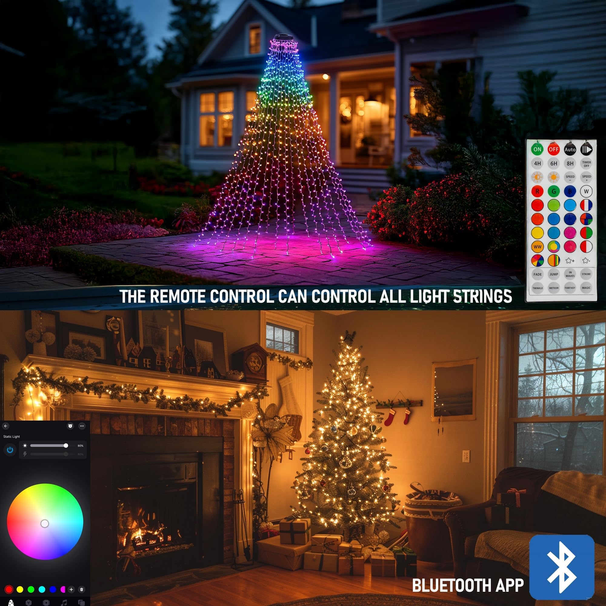 Dazzle Bright 8.2FT RGB Smart Christmas Tree Lights, 448 LED Color Changing Waterfall Lights with Remote & APP, Model HB-300COI