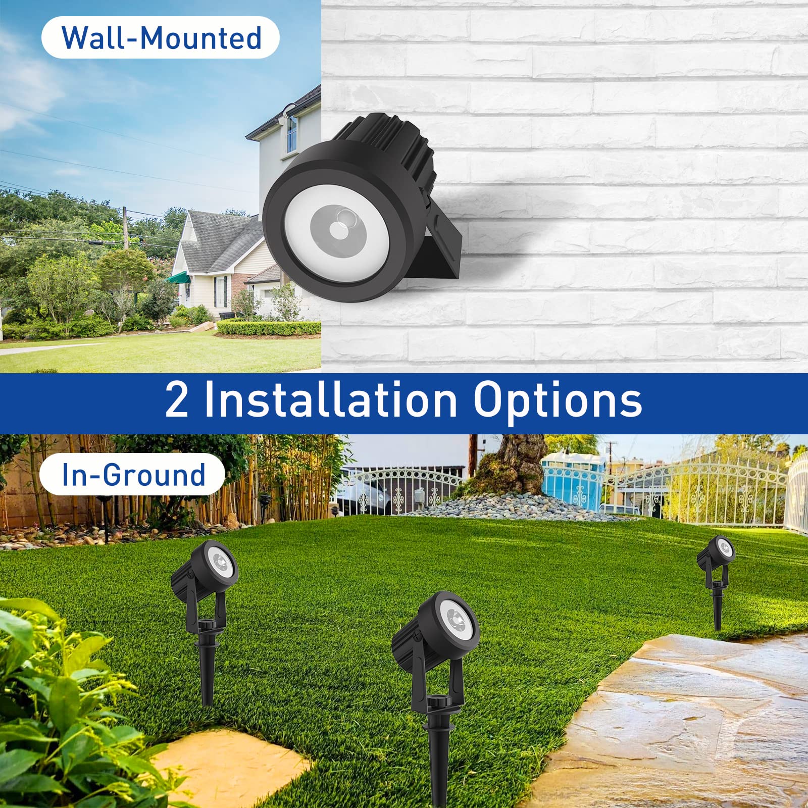 T-SUNUS Solar Spot Lights - RGB Color Changing, Waterproof IP65, 4-IN-1, 9.8ft Cable, Ideal for Patio, Garden, Holiday Decoration