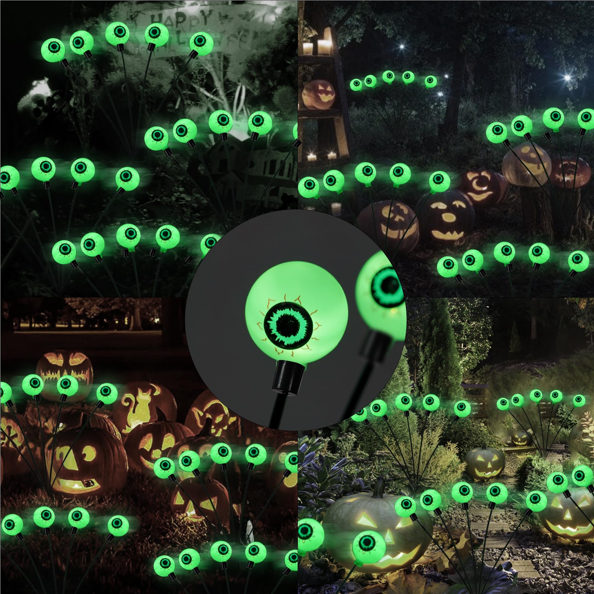 Dazzle Bright Solar Eyeball Pathway Lights, 12LED, Waterproof, 2 Pack, Green, Plastic