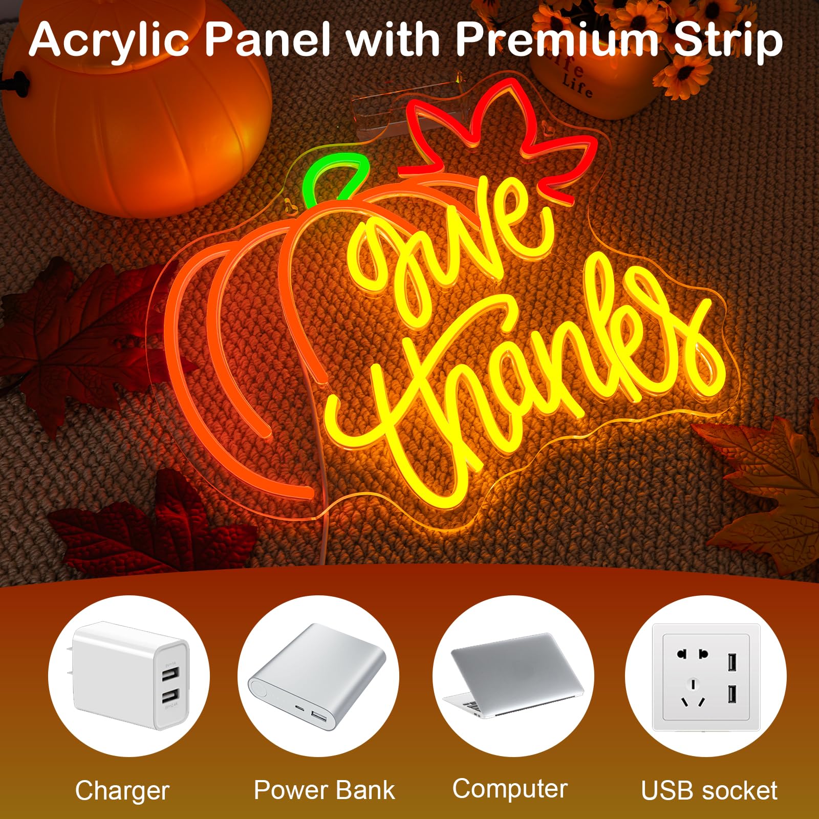 Give Thanks Neon Sign With Light Up Pumpkin Led Neon Light Fall Themed Pumpkins Decor For Bedroom Fall Wall Decor Gift For Teens And mature-themeds