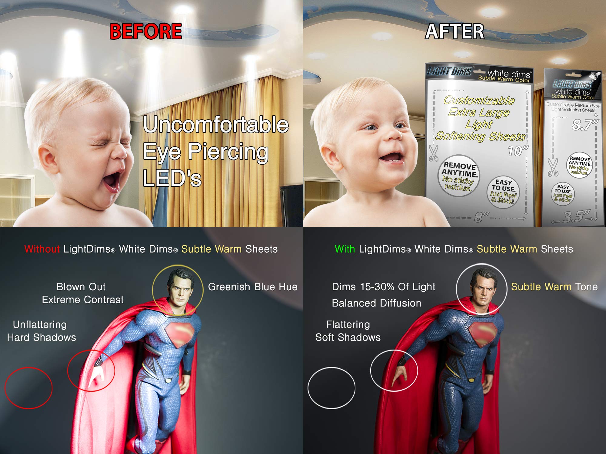 LIGHT DIMS White Dimming Sheets - Medium Size, Polymer, Warm White, 1 Count