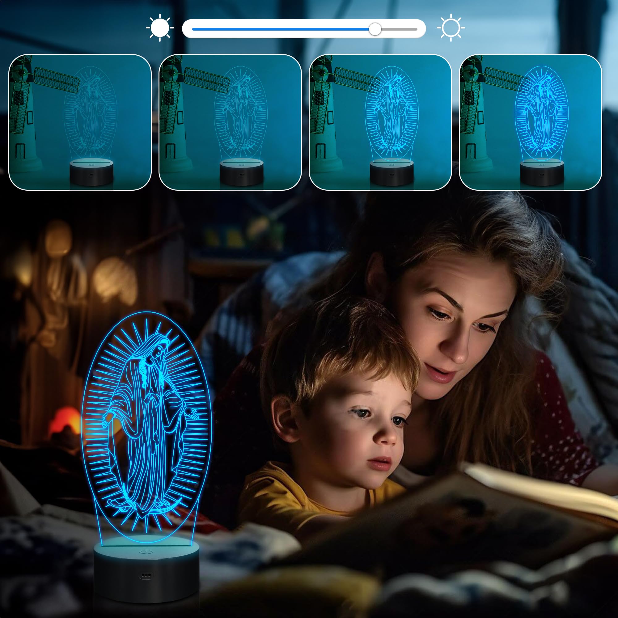 Attivolife Virgin Mary Gifts, 3D Our Lady Night Light Illusion Hologram Lamp 16 Color Changing With Remote Control + Timer, Led