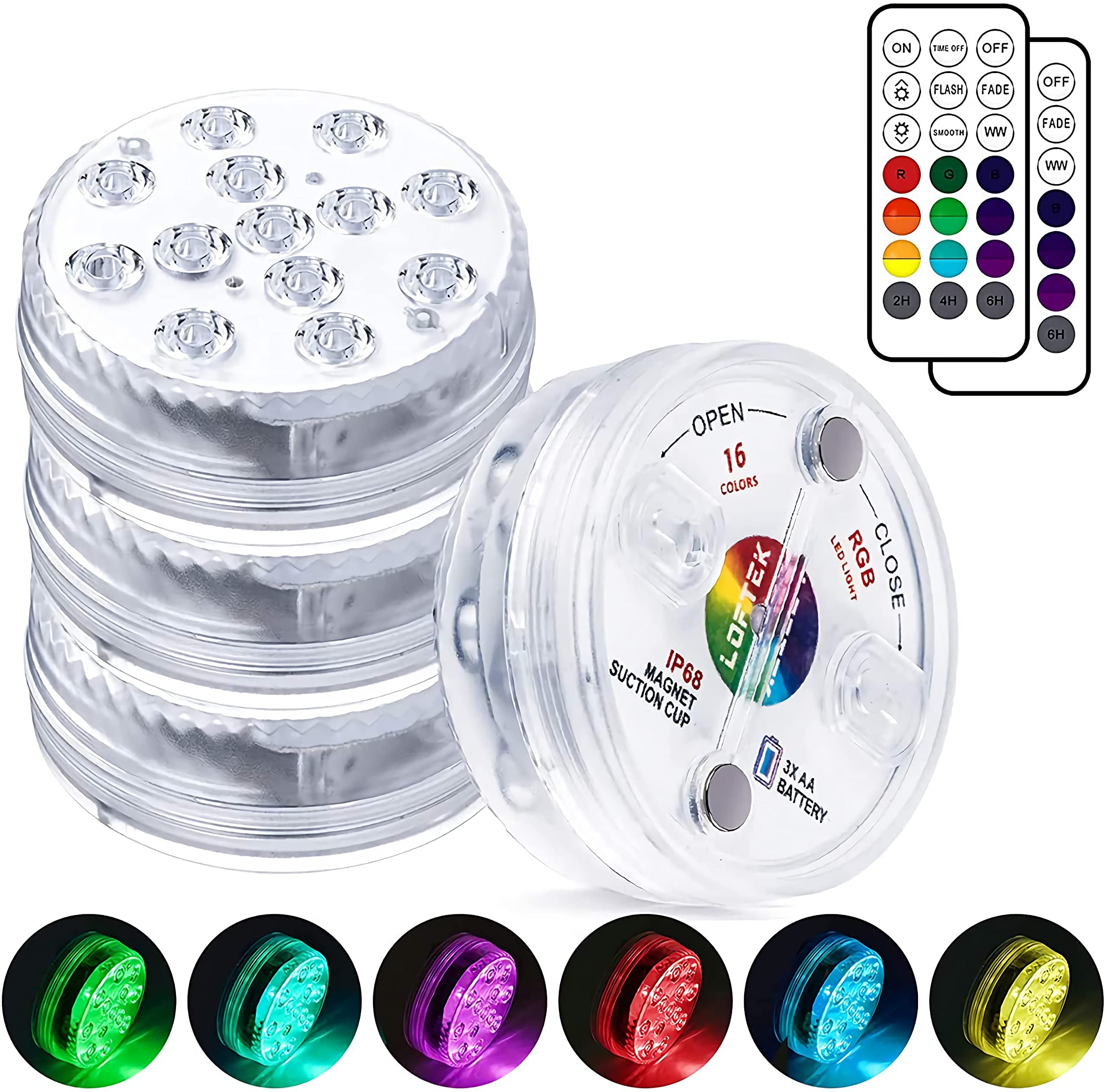 LOFTEK Submersible LED Pool Lights, Multicolor, 4-Pack, Waterproof with Remote, Model LK001
