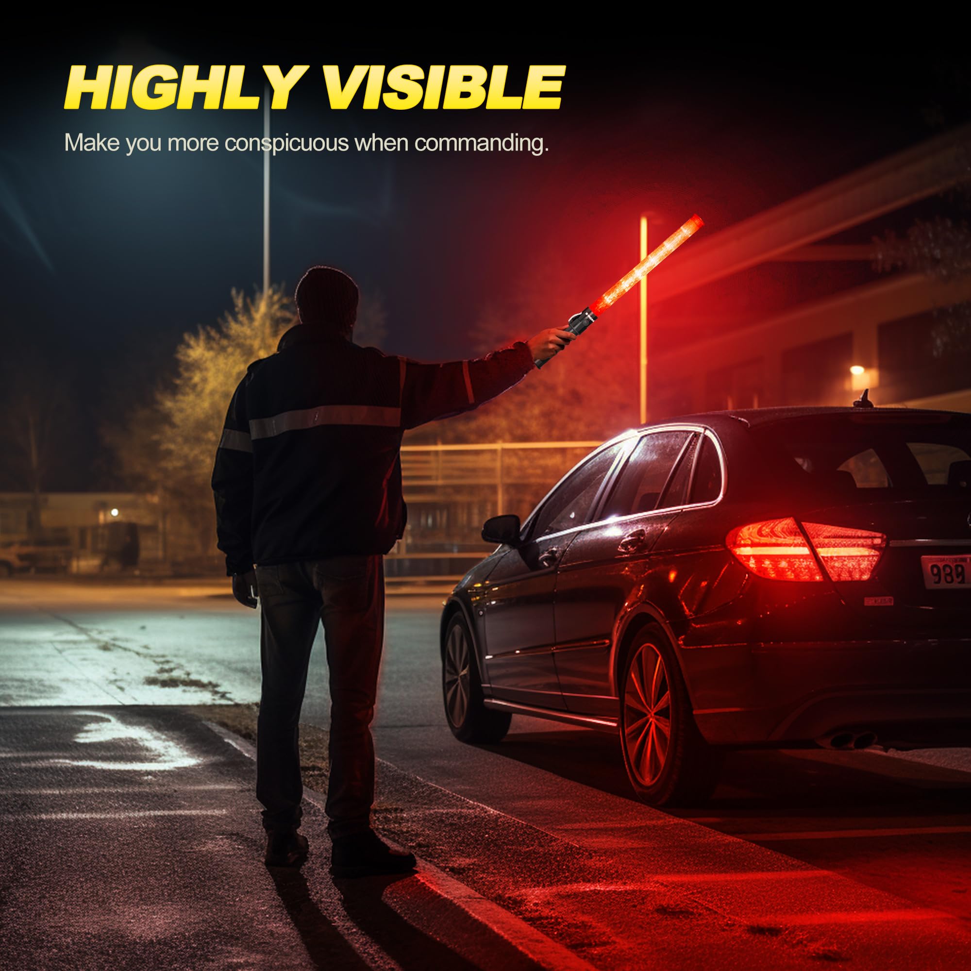 E-riding 6-Piece 21-Inch Signal Wand, Traffic Control Wand with 3 Flashing Modes, Safety Baton Light for Parking Guides, Outdoor