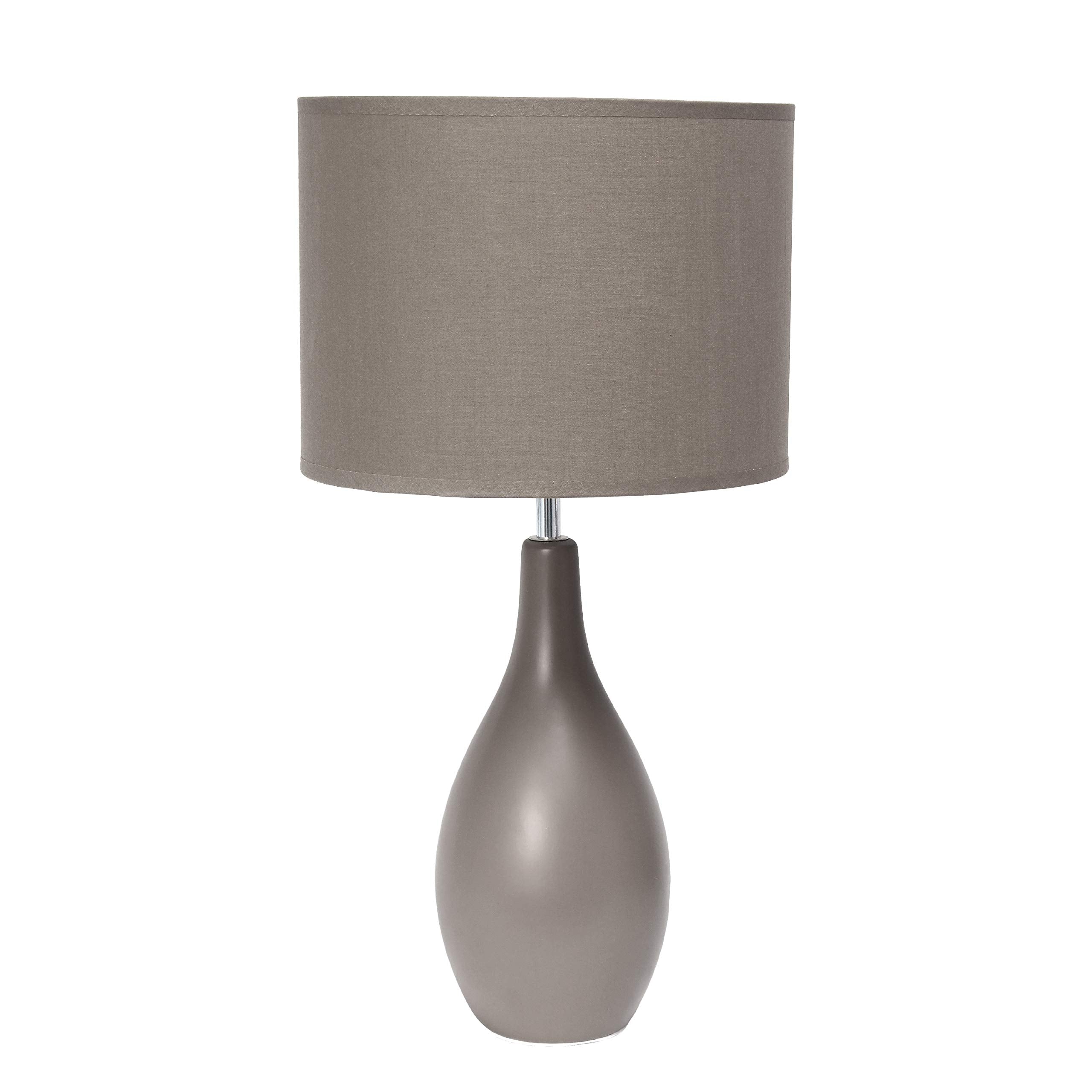Simple Designs Lt2002-Gry Oval Bowling Pin Base Ceramic Table Desk Lamp With Matching Fabric Shade, Gray