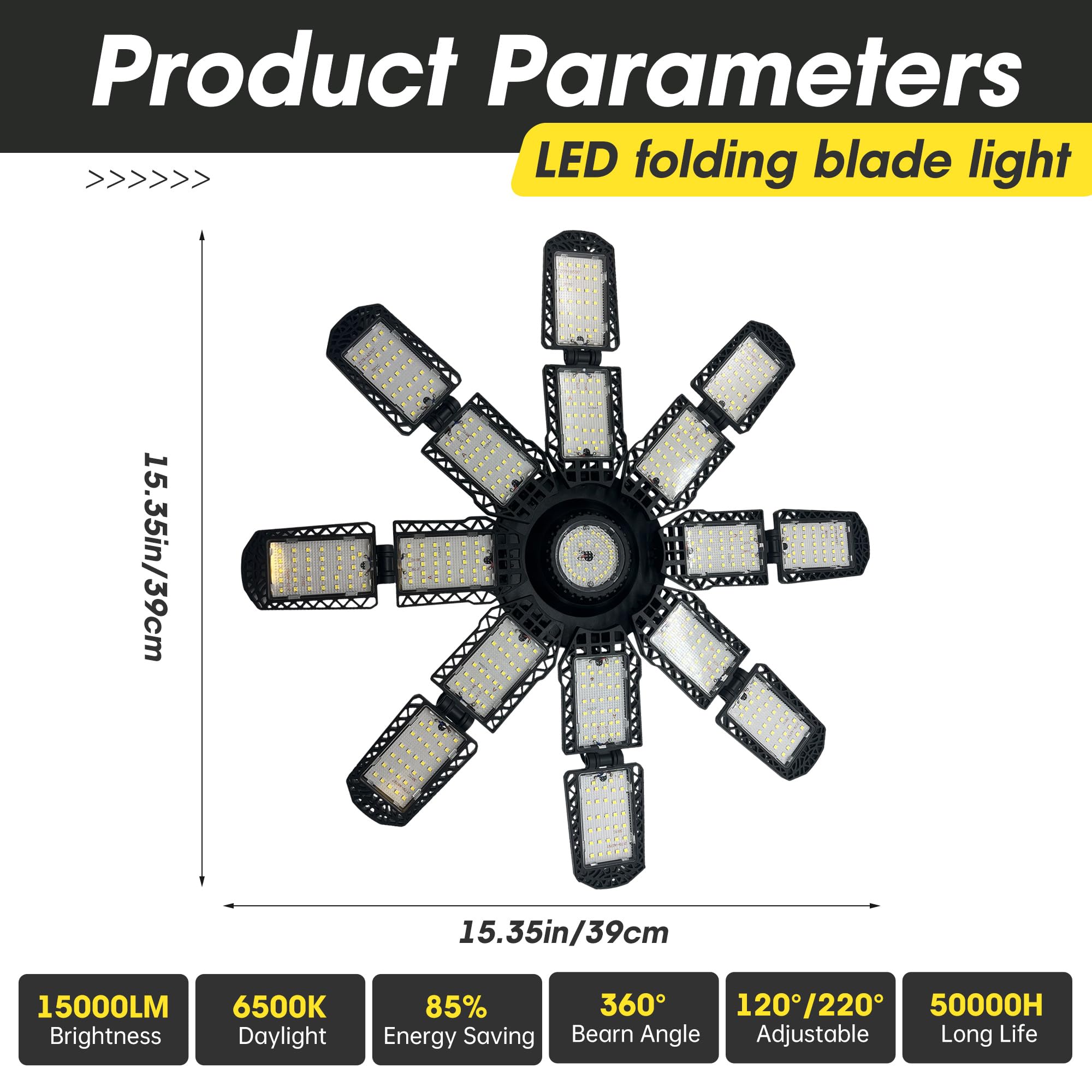 Pinsai Led Garage Light,Super Bright Screw In E26/E27 Ceiling Shop Work Lamp, 350W 35000 Lumen Deformable Basement Bulb Fixture