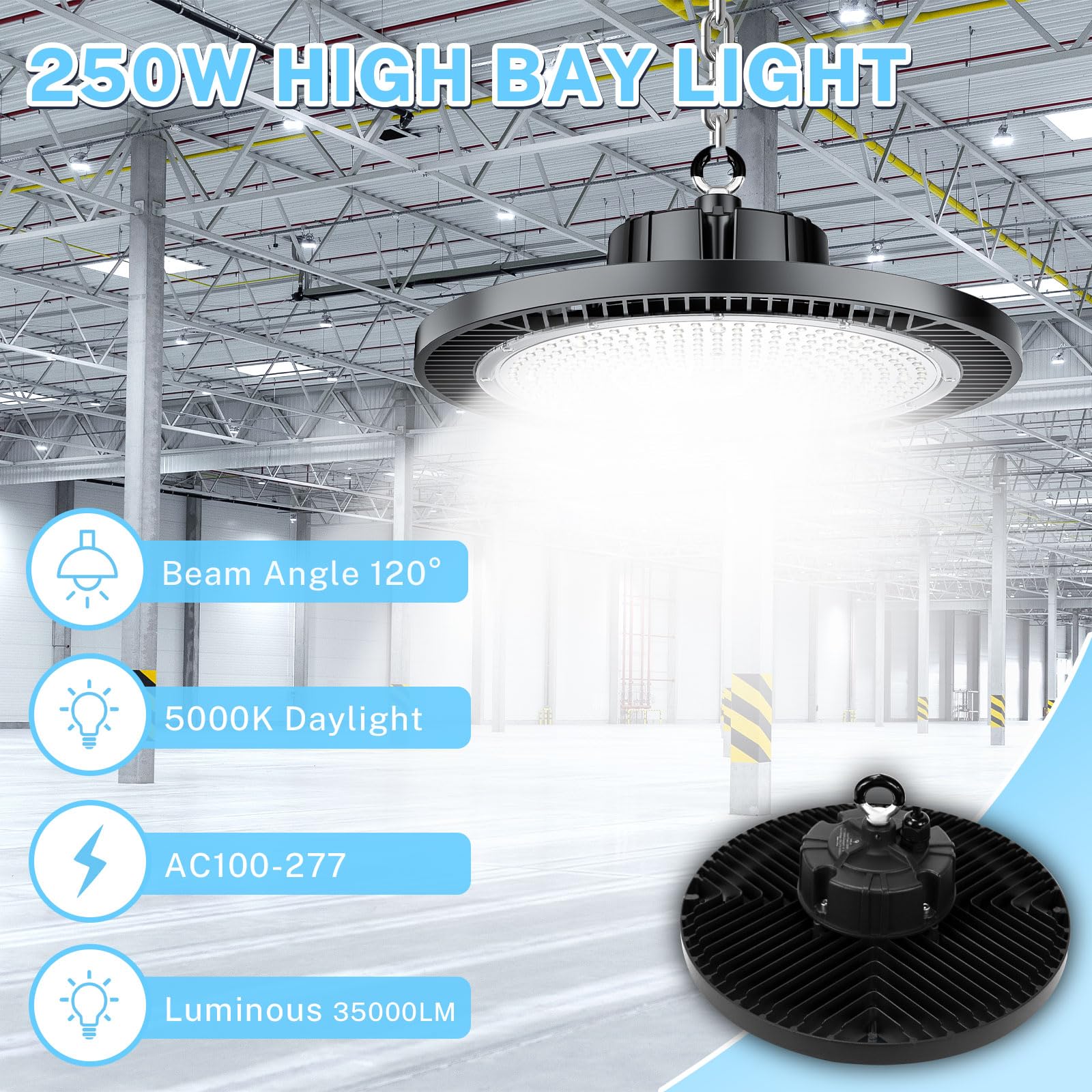 Thelux 6Pack 250W Led High Bay Light Super High Brightness 35000Lm (Replacement 10000Hps) 5000K,100V-277V, With Plgu&Play Ip65 W
