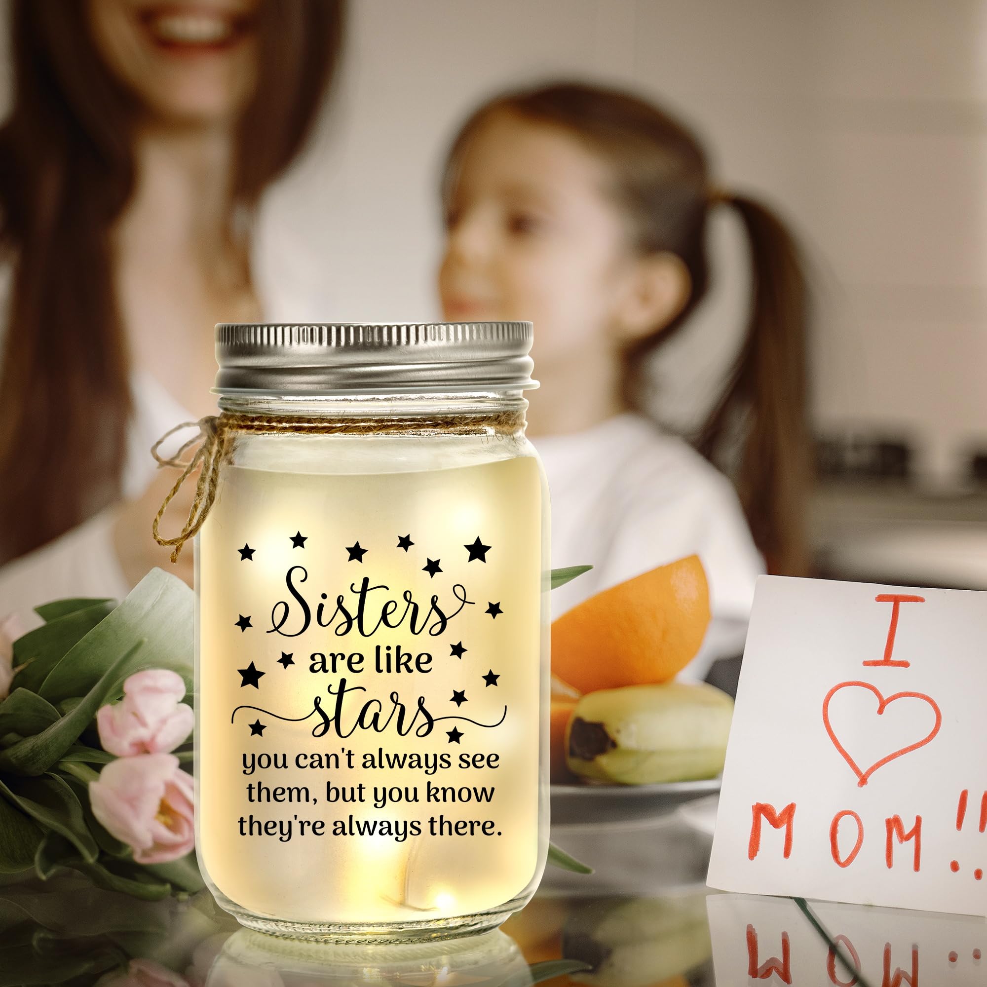 Kenon Mason Jar Night Light for Sister - Personalized Home Decor, Birthday & Mother's Day Gift - Model MJNL, Color: Sister