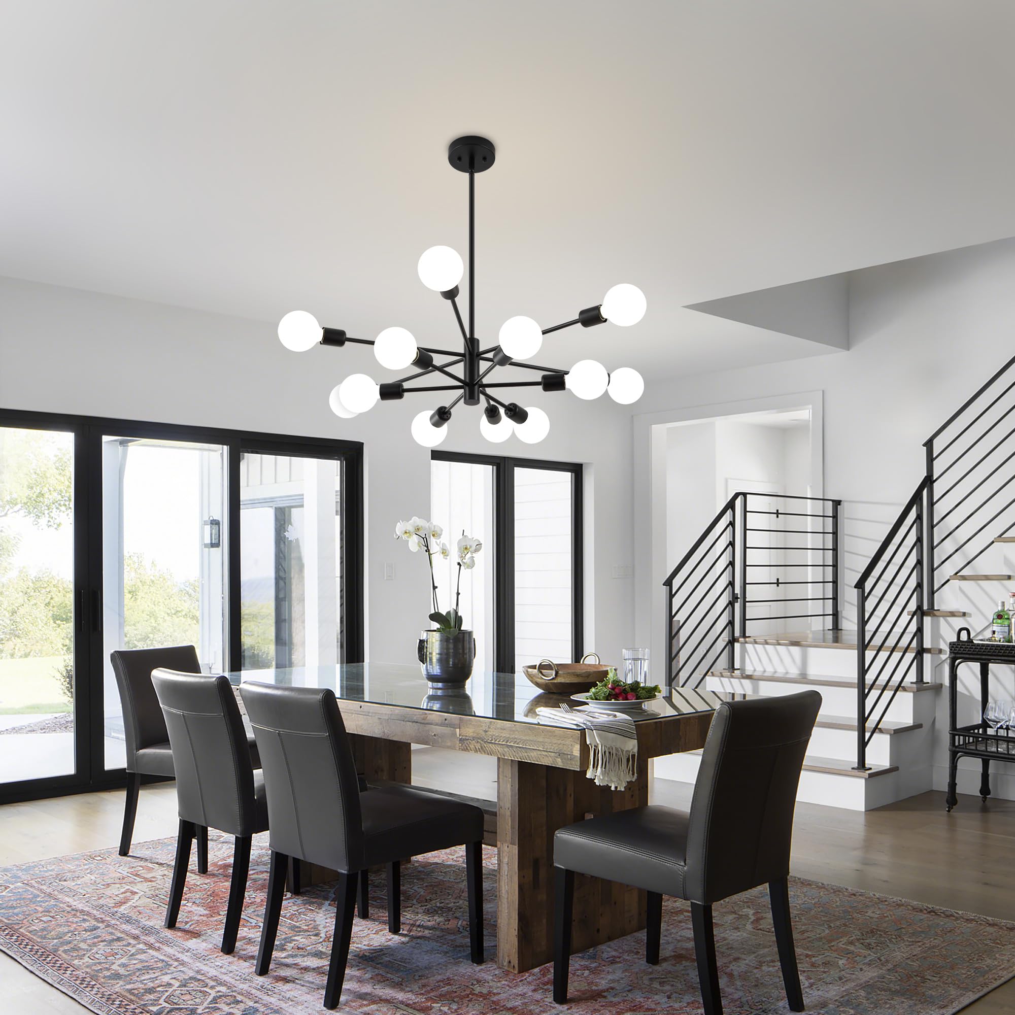Deyidn Sputnik Chandelier, 12-Light Metal Ceiling Fixture, Black Modern Design for Living Room, Kitchen, Bedroom, Dining Room