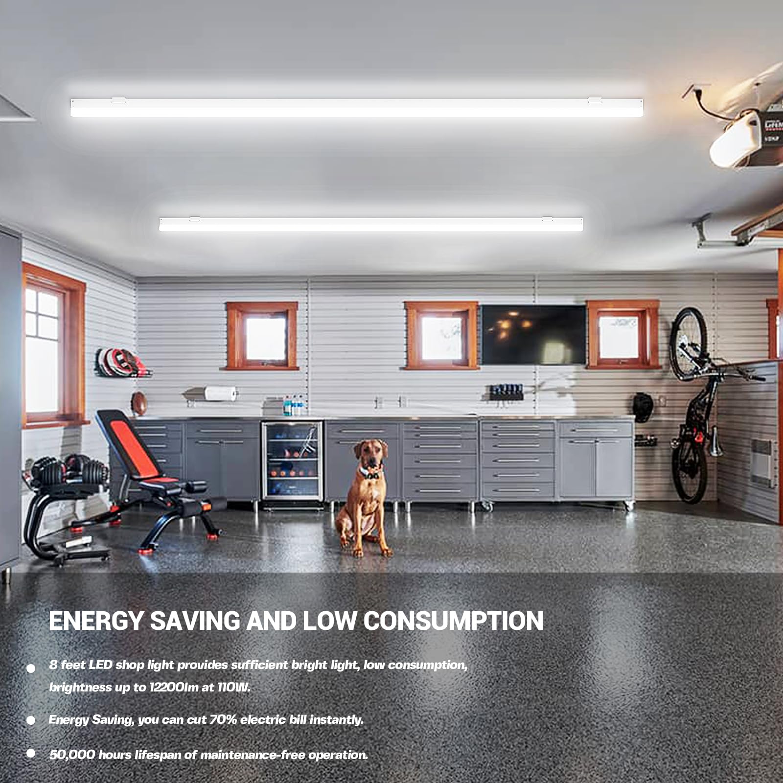 Antlux 8Ft Led Shop Light Fixture, 110W Led Strip Light, 12200 Lm, 5000K, 8 Foot Led Linear Lights, Linkable Led Lighting For Ga