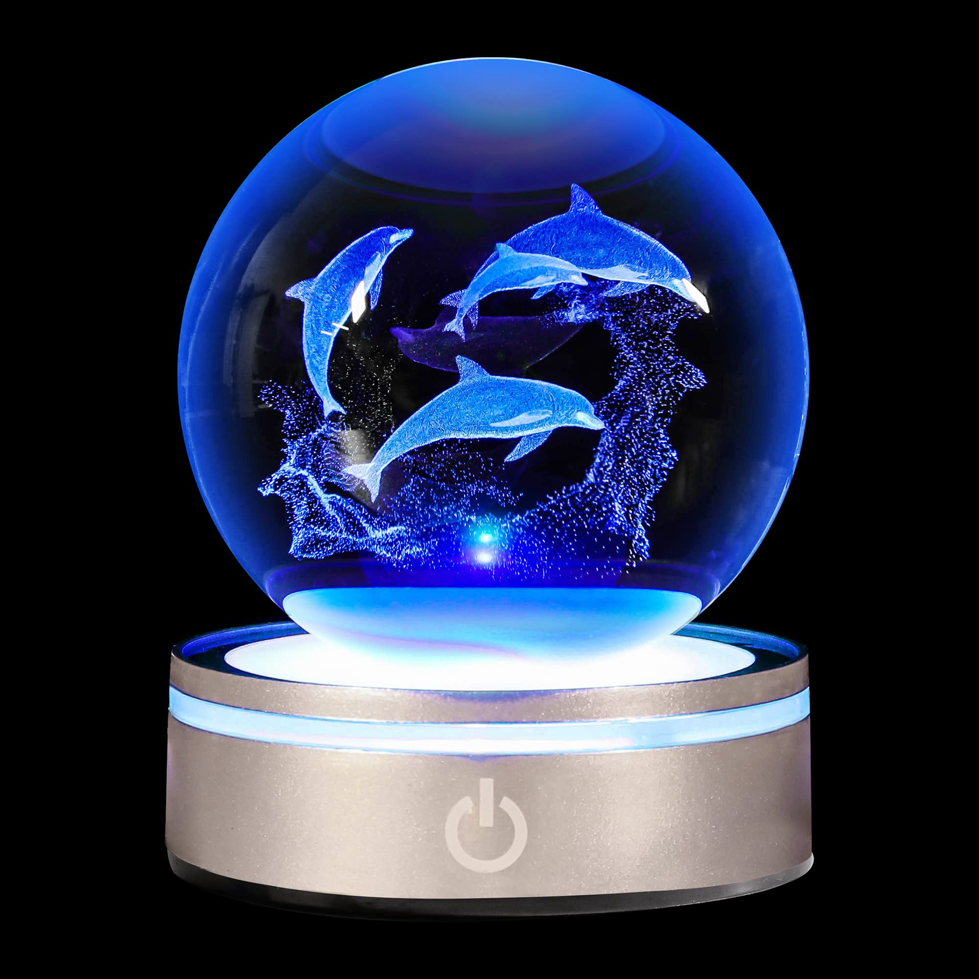 pinyan Dolphin Gift 3D Crystal Ball with LED Light Base Unique Figurine Lamps Laser Engraved Nightlight for Kids Gifts Dolphin Lovers Girlfriend Wife Mom Lovers Girls Boys Birthday Christmas