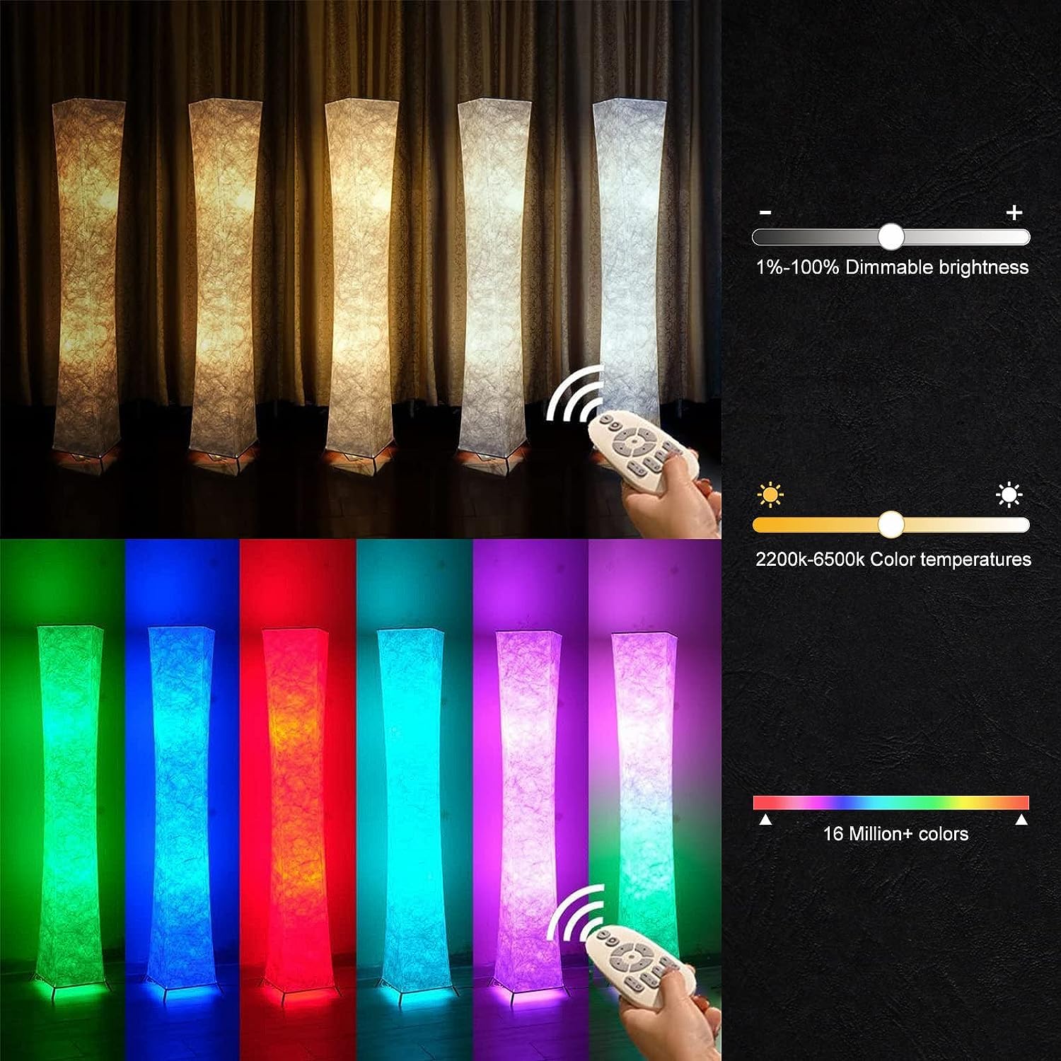 LEONC Floor Lamp with Remote, Tuya Smart 9w  2 Bulbs Included, 65 Smart Modern Floor Lamp with Alexa, Music Sync and 16 Million