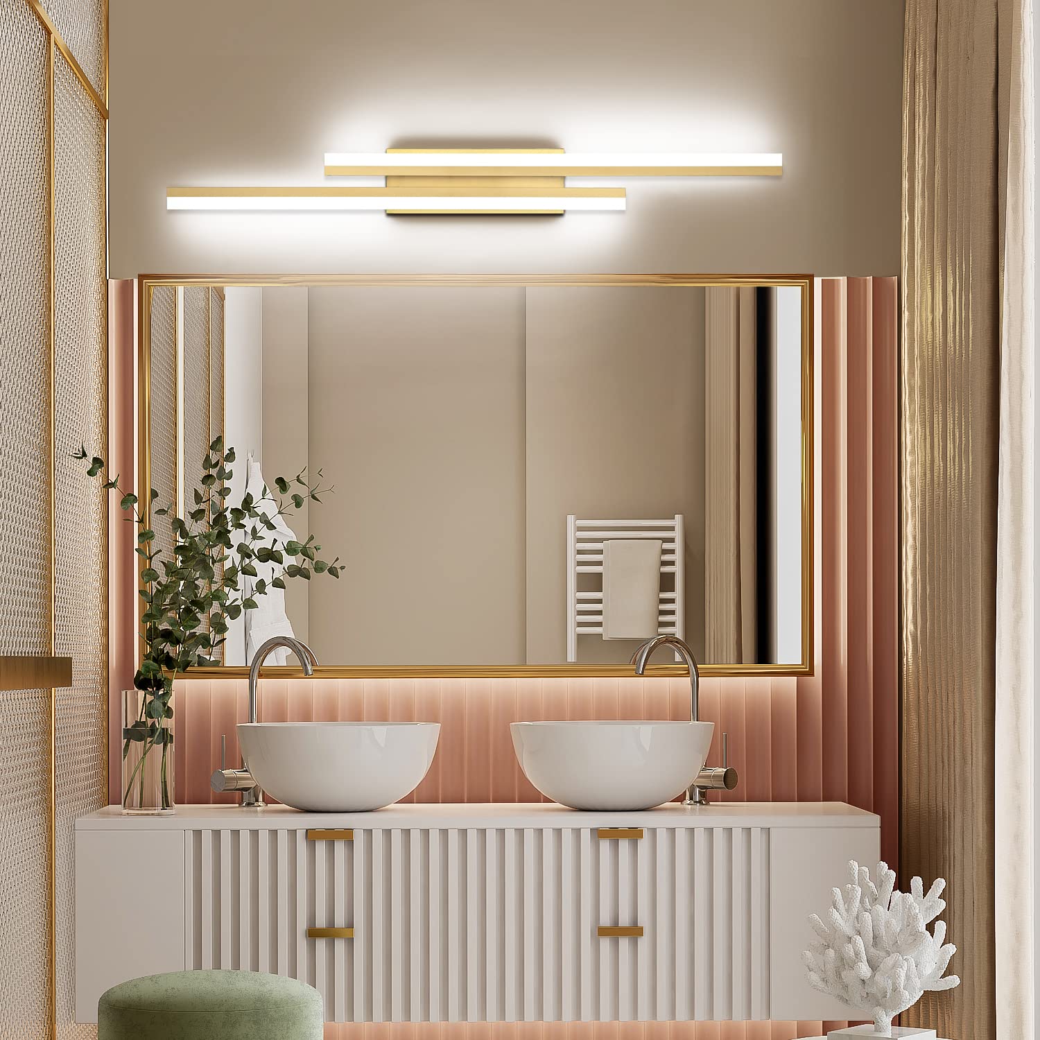 PRESDE 40inch Gold LED Bathroom Vanity Light Fixture, Dimmable Metal Over Mirror Lighting, Model bf4da24e-e804-4789-9810-4871eda49f