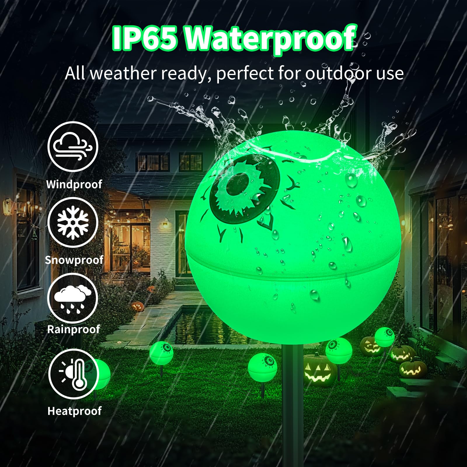 Outdoor Solar Lights Waterproof Decorations, 5 Pack Solar Globe Lights For Garden Decorations, Outside Ghost Solar Scary Eyeball Pathway Lights Decor For Christmas Tree Garden Lawn Yard (Green&Red)