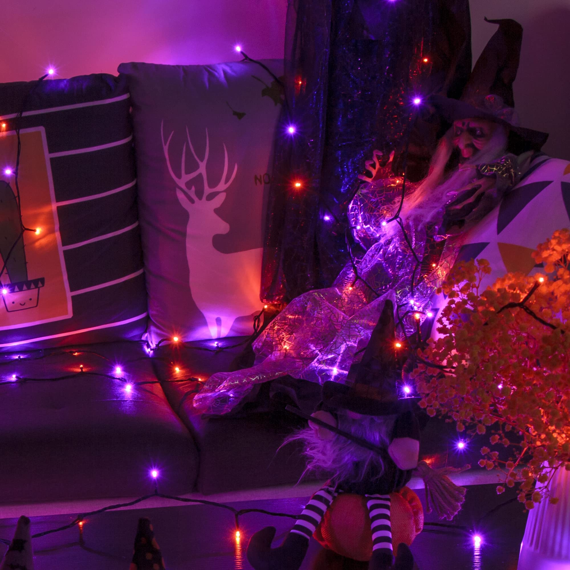 LJLNION 300 LED Halloween String Lights, 98.5FT, Waterproof, 8 Modes, Purple & Orange, Model HB-300COI