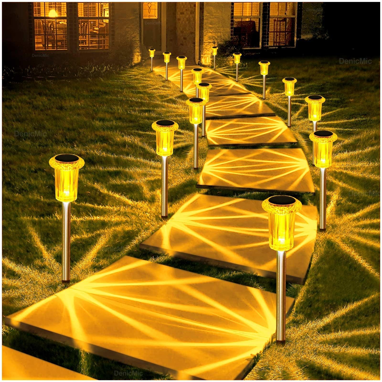 DenicMic Solar Lights Outdoor Pathway Lights LED Waterproof Acrylic Lamp Head Stainless Steel Stake for Yard Garden Landscape Pa