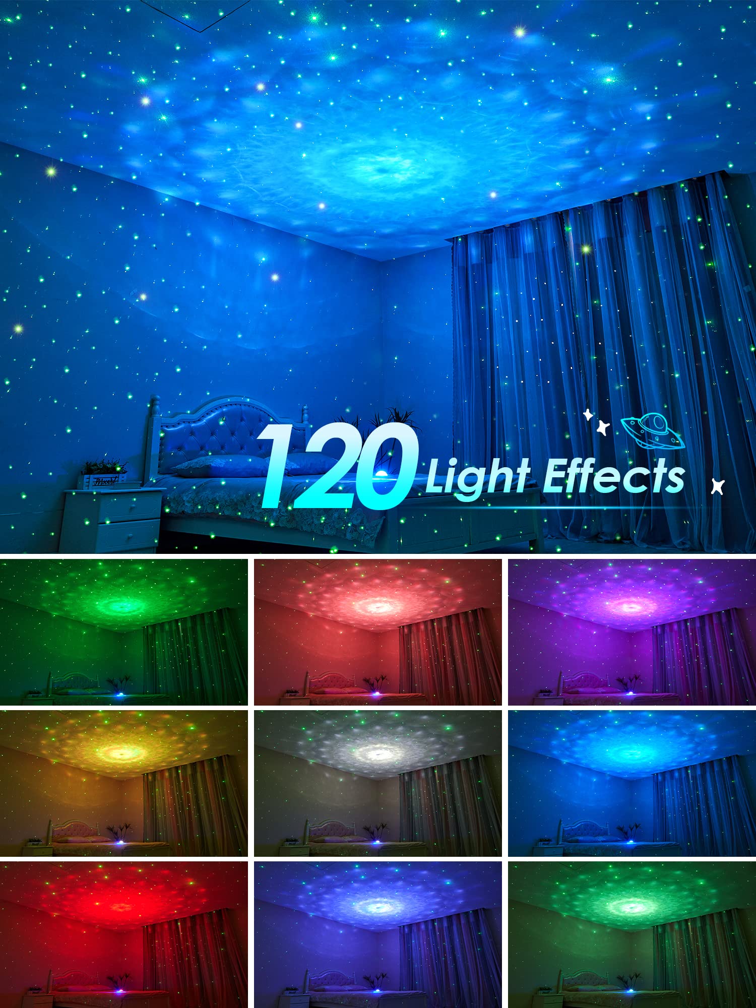One Fire Galaxy Light Projector Starlight Projector, 41 Light Modes Ceiling Projector With Star Lights For Bedroom, Bluetooth Sp