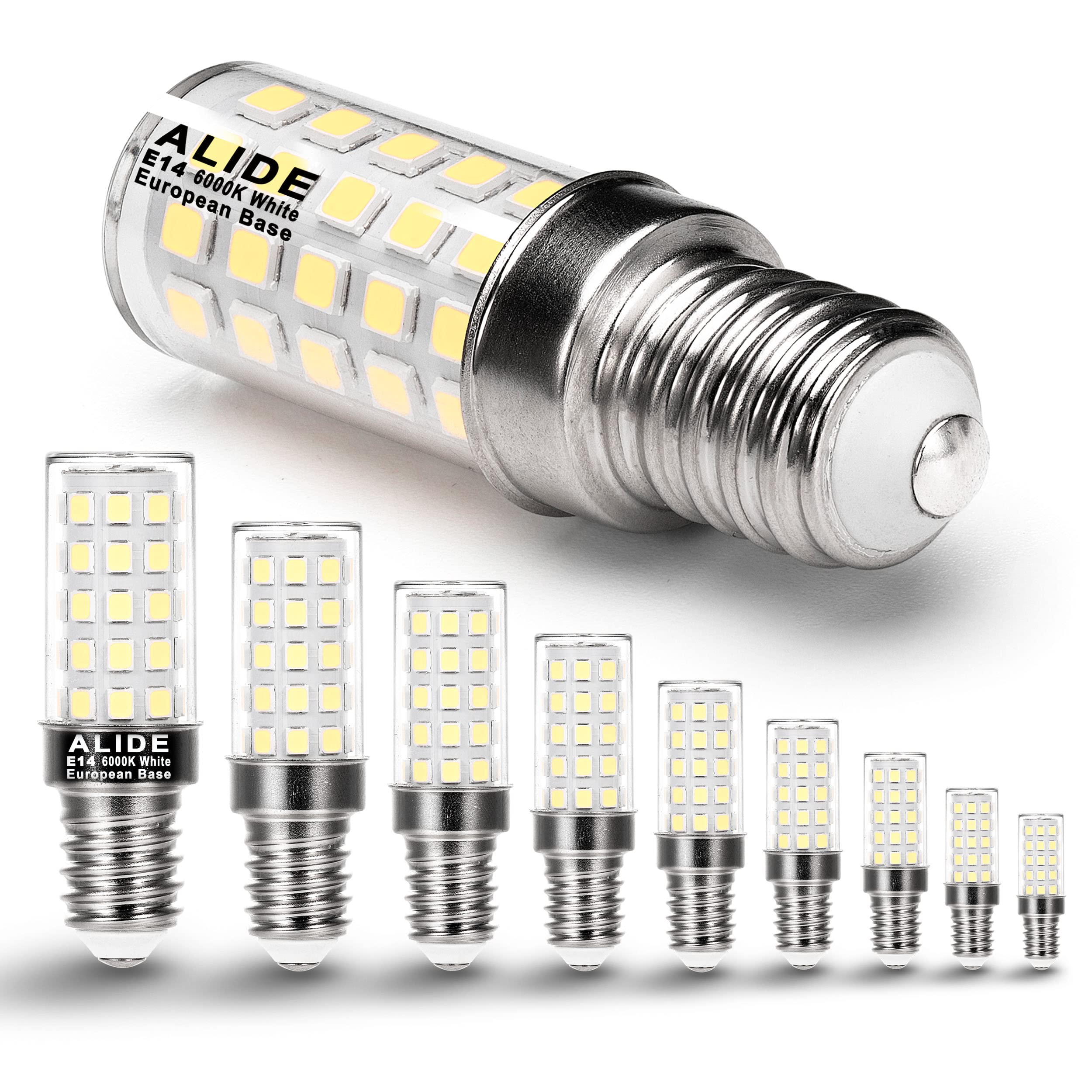 Alide E14 Led Bulbs 4W Equal 40 Watt Candelabra Bulbs 0.65*2.28 Inch,120V To 220V, 6000K Daylight Bright White E14 European Base