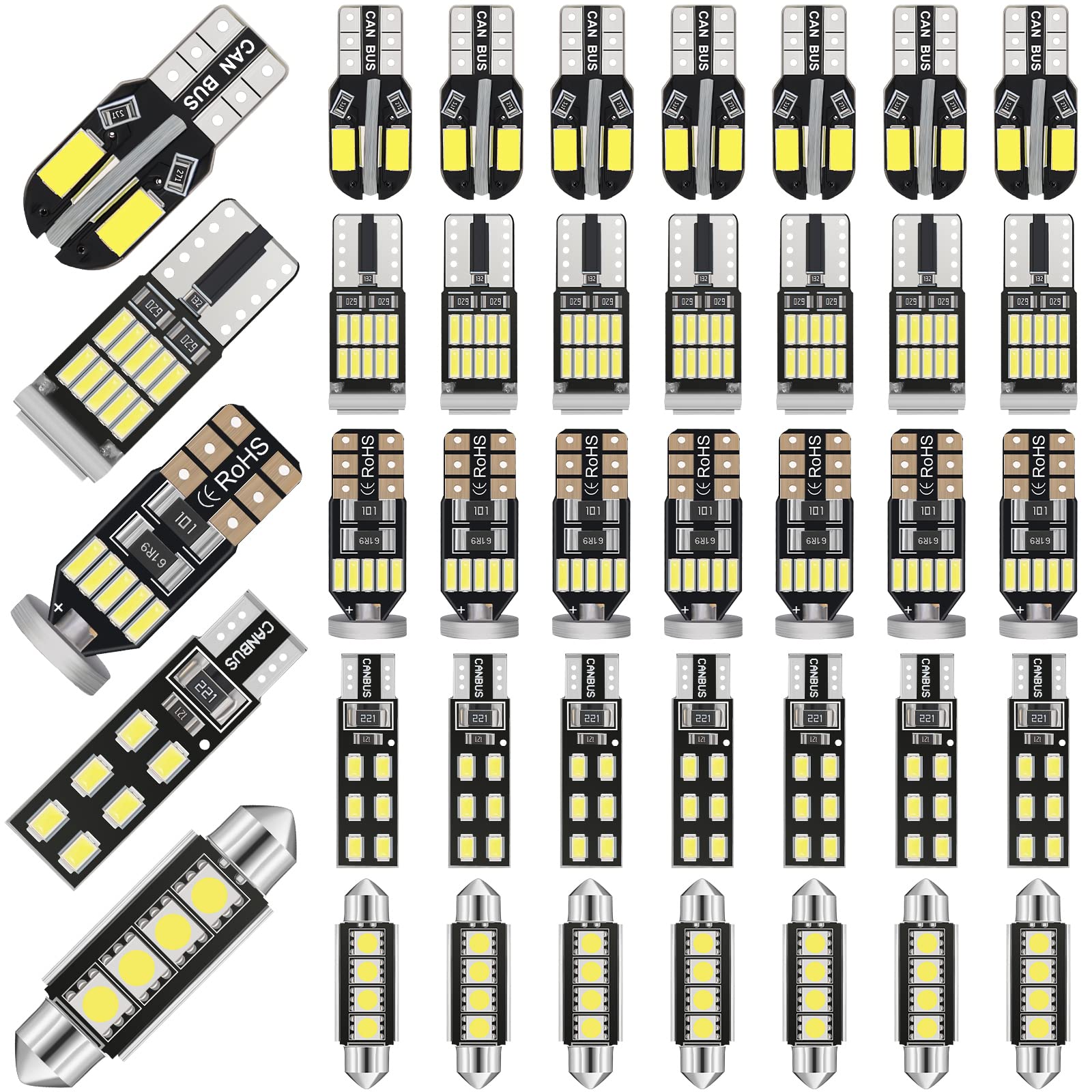 40 Pcs Dome Light LED Car Bulb Kit LED Interior Car Lights T10 25 mm 26 mm 27 mm 32 mm and 41 mm LED Festoon Bulbs LED Interior Replacement Bulbs for Car Map Door Courtesy License Plate Lights (White)