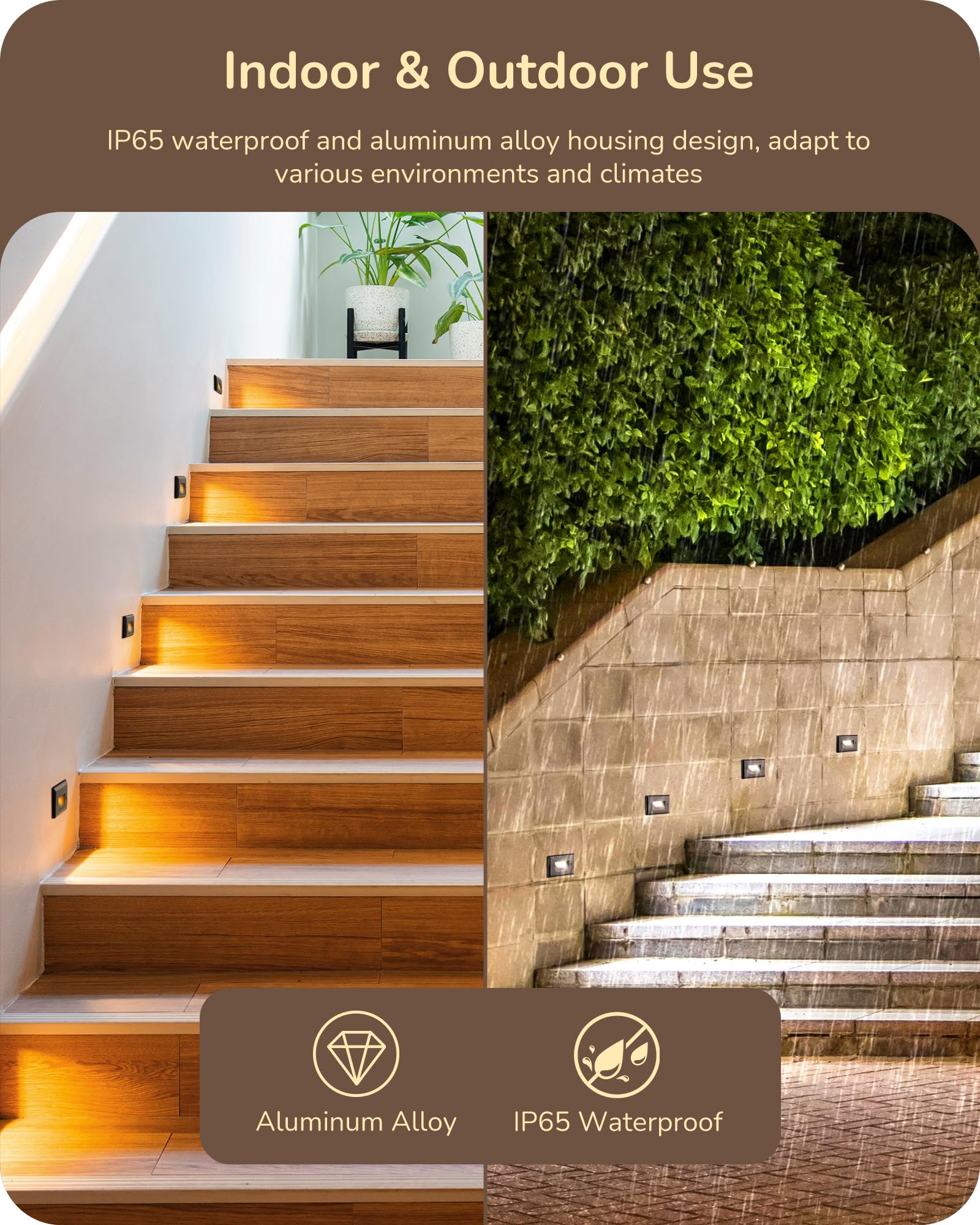 EDISHINE LED Stair Lights, 2.5W 150LM, 3CCT Dimmable, IP65 Waterproof, Oil-Rubber Bronze, Aluminum, Model HGSL12B,