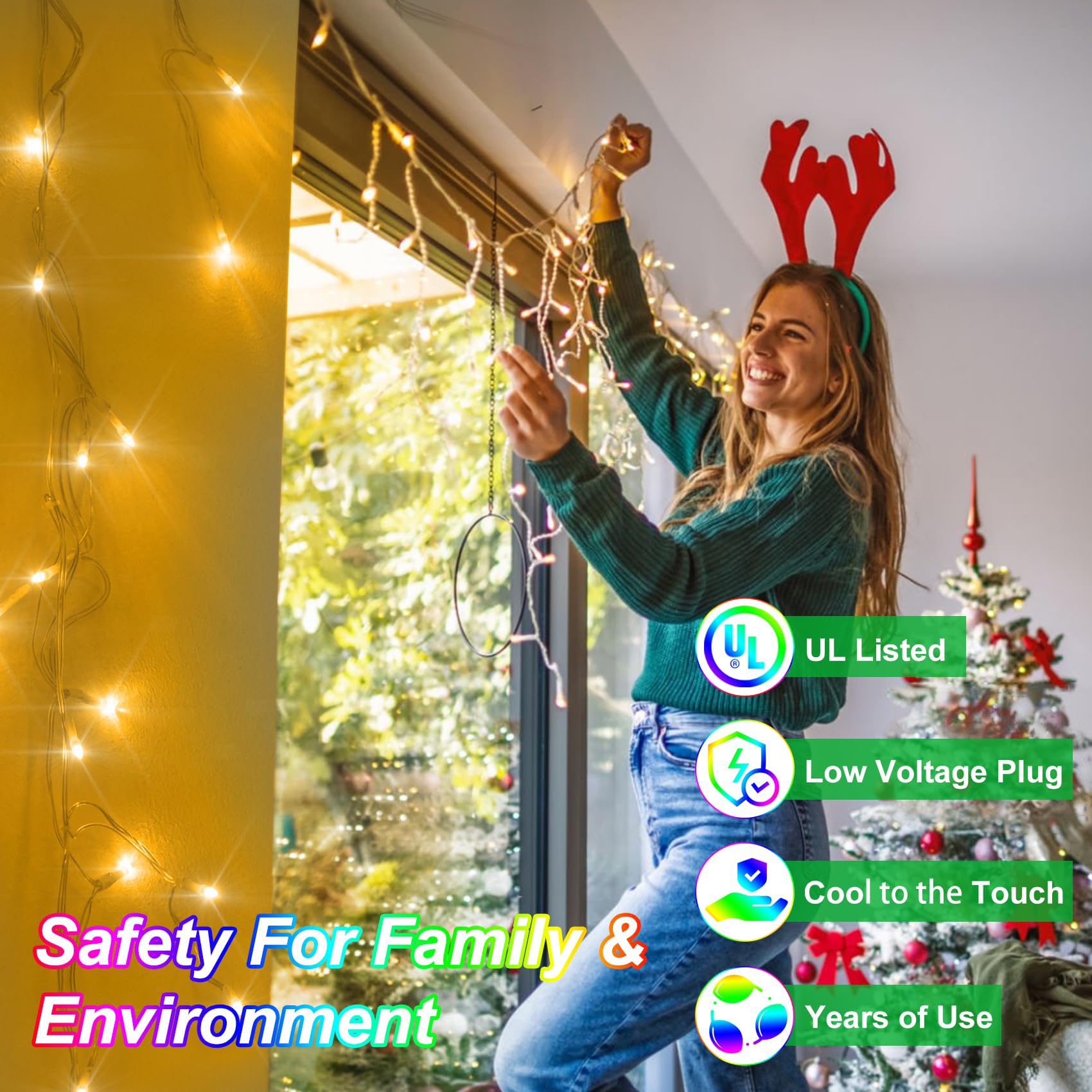 792 Led Christma Lights With 176 Drops, 82Ft Outdoor Hanging Lights With 8 Modes & Timer Memory, Outsite Waterproof Curtain Stri