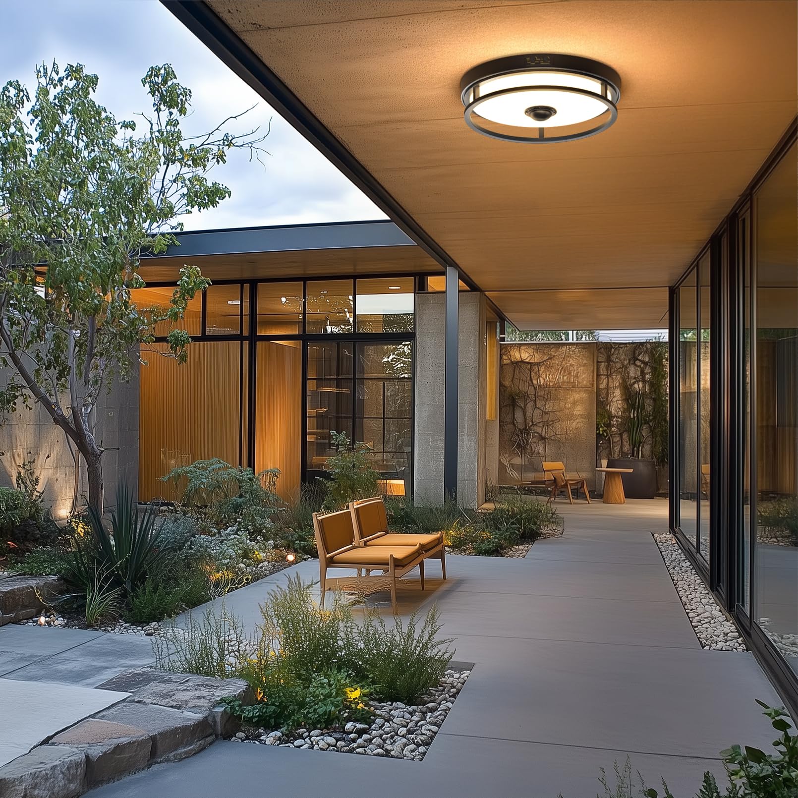 Oykyohei Motion Sensor Outdoor Ceiling Light, 12'' Flush Mount Led Dusk To Dawn Porch Lights, Black Ceiling Lamp For Entryway, G