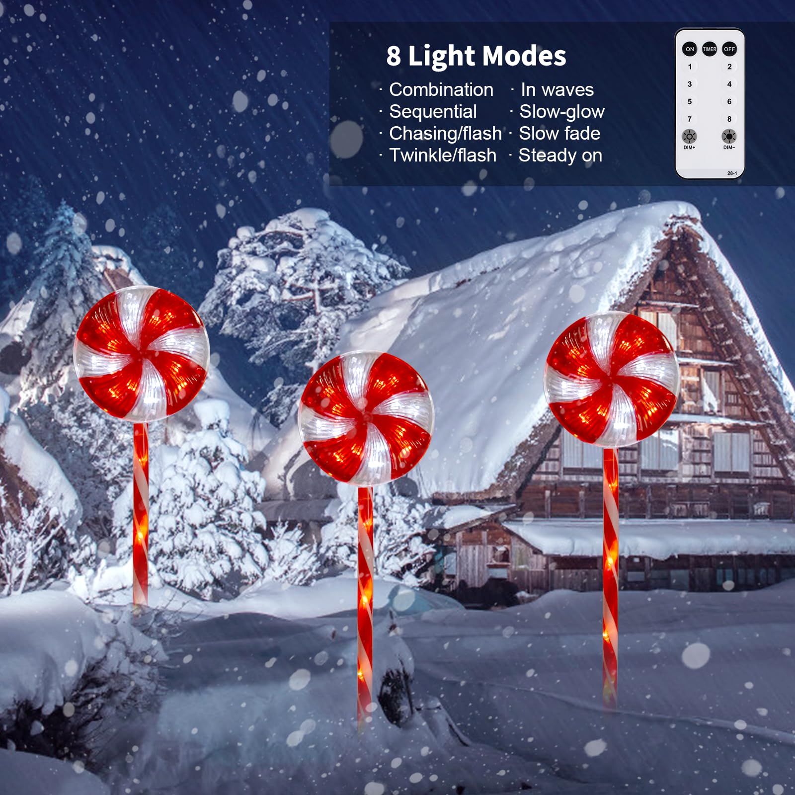 Lollipop Christmas Pathway Lights Outdoor - 3 Pack 29 Inches 60 Led Lighted Candy Cane Decorations With 8 Lighting Modes Waterpr