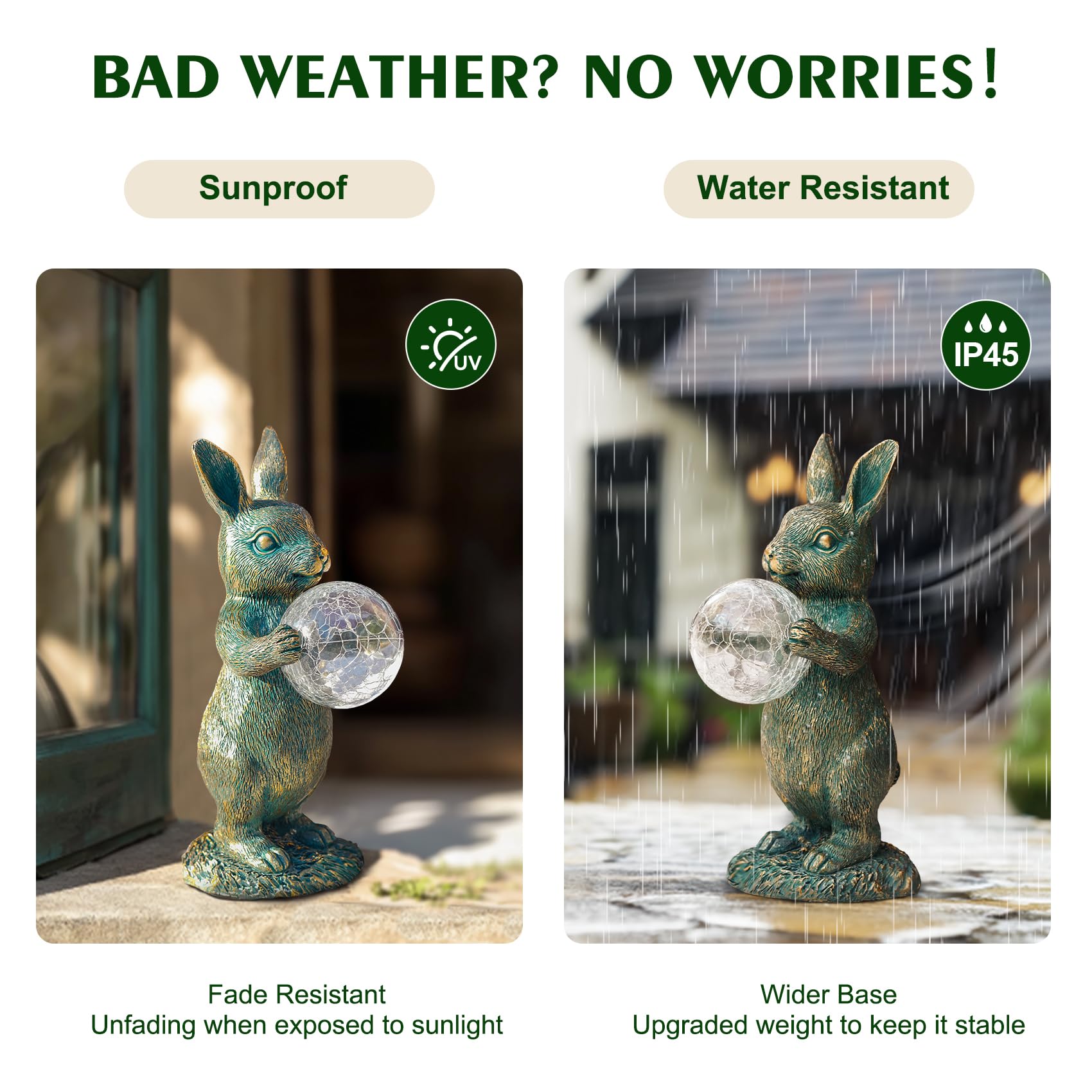 Mininova Garden Outdoor Statues Rabbit With Solar Light Bunny Figurines Decorations With Wider Base & Reinforced Weight For Pati