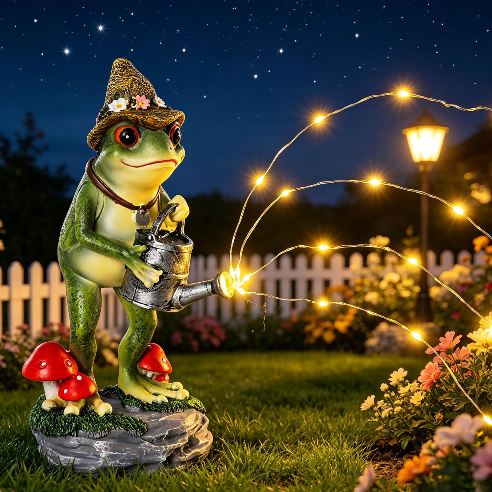 YHSOLAR Solar Frog Statue for Garden with Watering Can Light 8.8 Resin Frog Figurine Outdoor Patio Porch Yard Decor Unique Birth