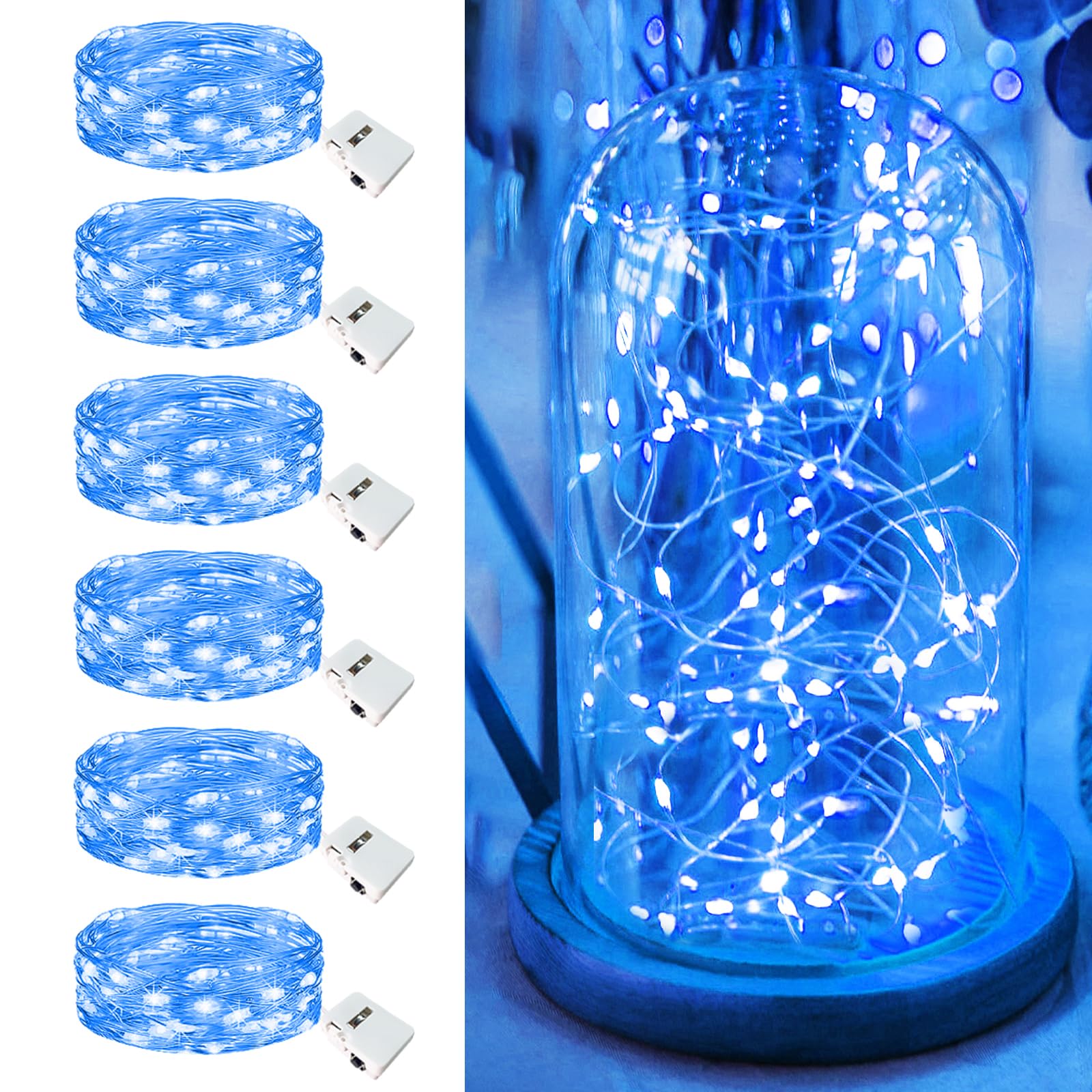 Fairdeer 6 Pack Fairy Lights Battery Operated - 7ft 20 Led Twinkle Lights 3 Modes  Bulk Mini String Lights Waterproof for Mason Jars Vases DIY Party Wedding Decoration Christmas -Blue