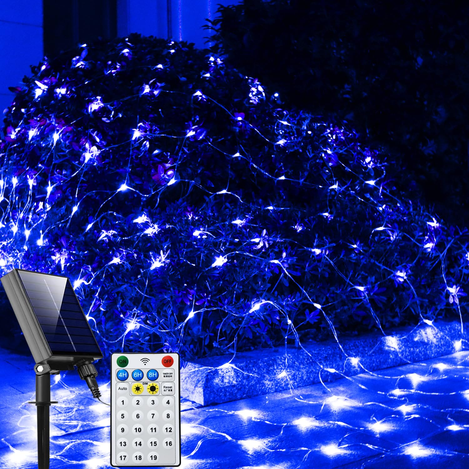 Solar Net Lights Outdoor Mesh Lights Blue, 200 LED Net Lights Christmas, Waterproof 19 Modes Timer Tree Wrap Lights for Fence, G