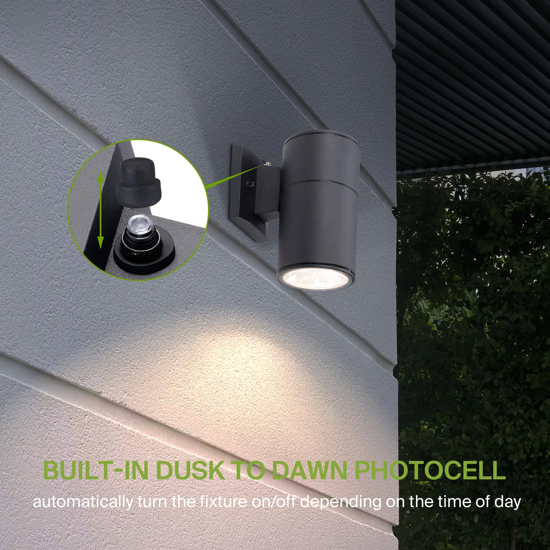 Asd 1-Way Round Cylinder Wall Light Fixture, Photocell, 60W E26, Waterproof, Black, Model A-Oclr-1Apc-Bk