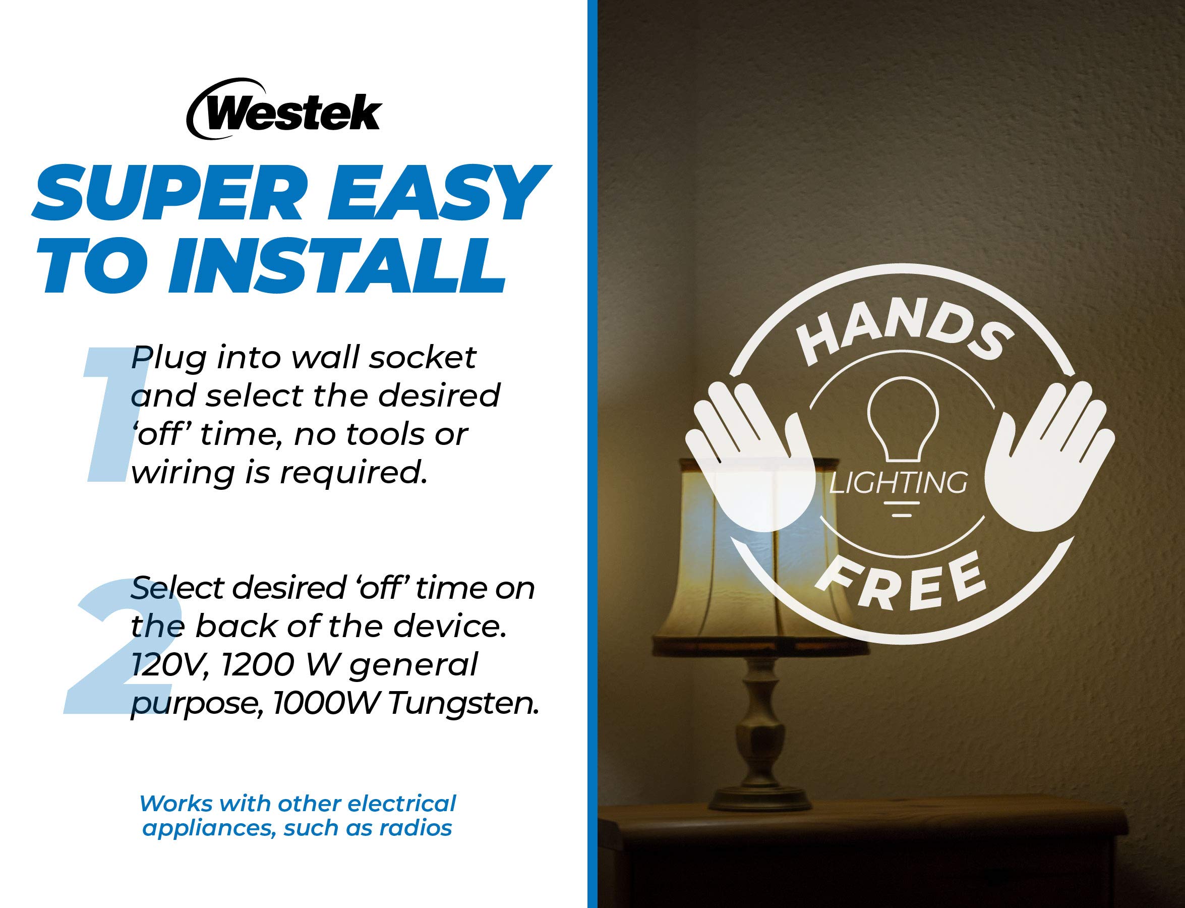 Westek Plug In Motion Sensor Outlet Light Control, 2 Pack - Indoor Motion Sensor Device Activates Lights When Motion Is Detected - Ideal For Dark Hallways - 25Ft Range, 6 Foot Cord (Mlc12Bc-4)