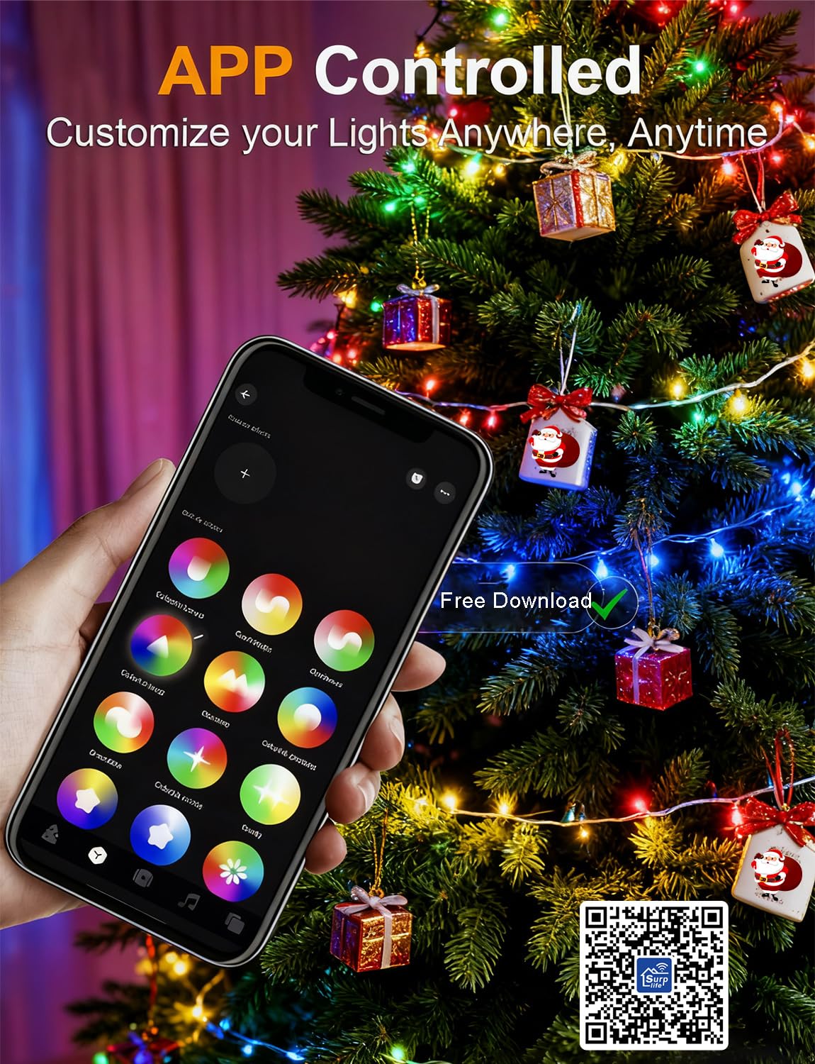 Echosari Smart String Lights, 200 Led 66Ft Rgb Color Changing Fairy Light, Music Sync, Clear Cable, Model Es-Usb-20M200String