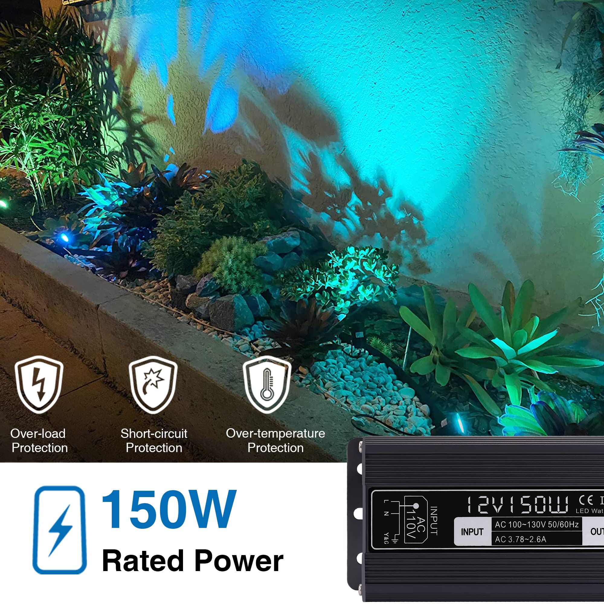 SUNVIE RGBW Low Voltage Landscape Lighting Kit with Transformer and Timer 12W 12-24V Outdoor LED Color Changing Landscape Lights