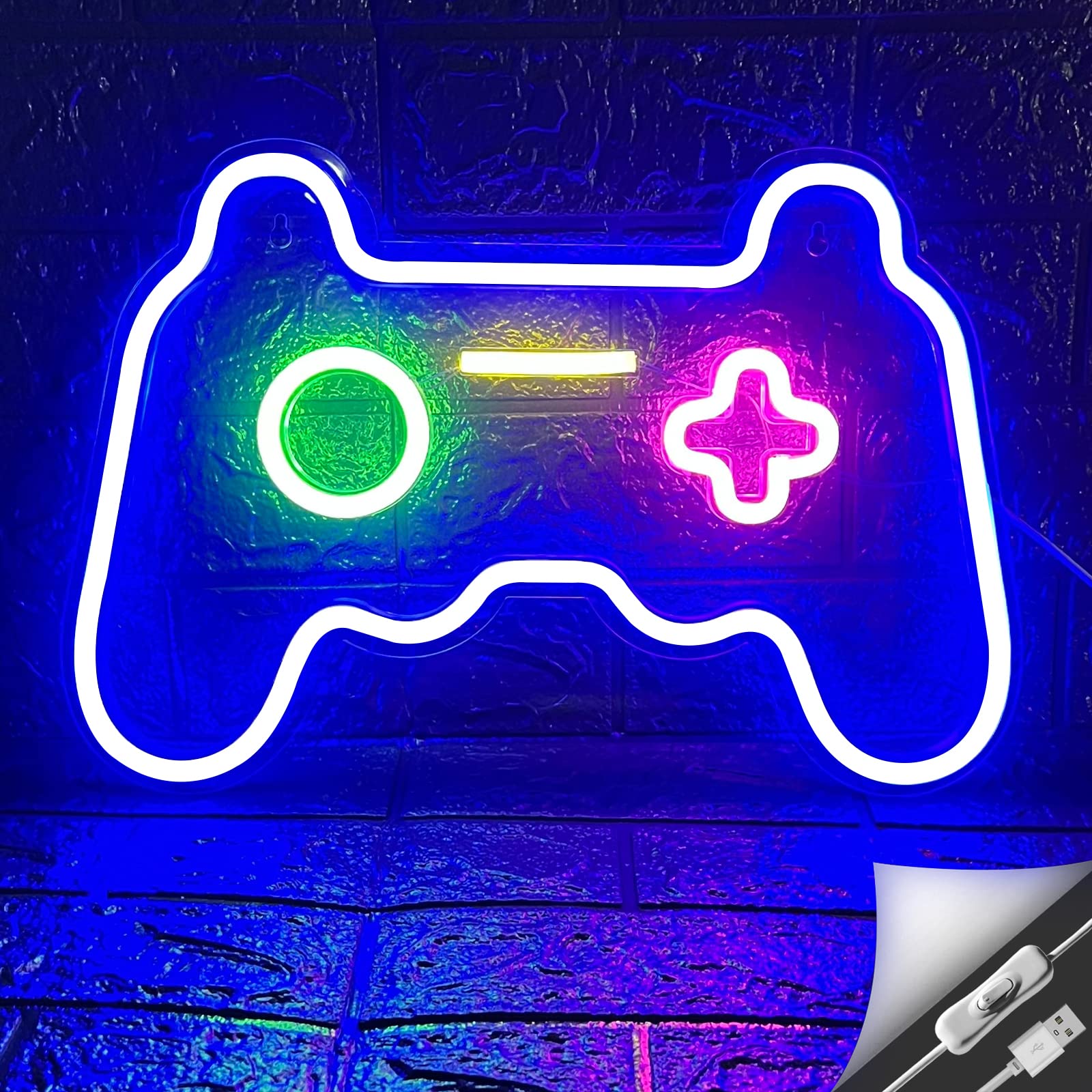 BerniceKelly Gamepad Neon Sign, Game Console Themed LED Light for Gaming Room Decor, Acrylic & Plastic, 16*11 inch, Blue+Pink
