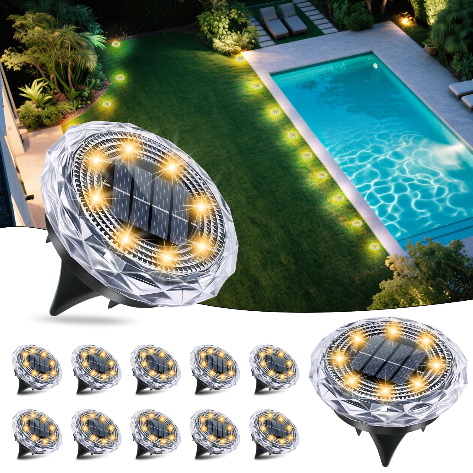 Fortulux Solar Ground Lights  Solar Disc Light Outdoor Waterproof Landscape Lighting Garden Lights For Pathway  Yard  Deck  Lawn  Patio  Swimming Pool Walkway(Warm  12Pack)