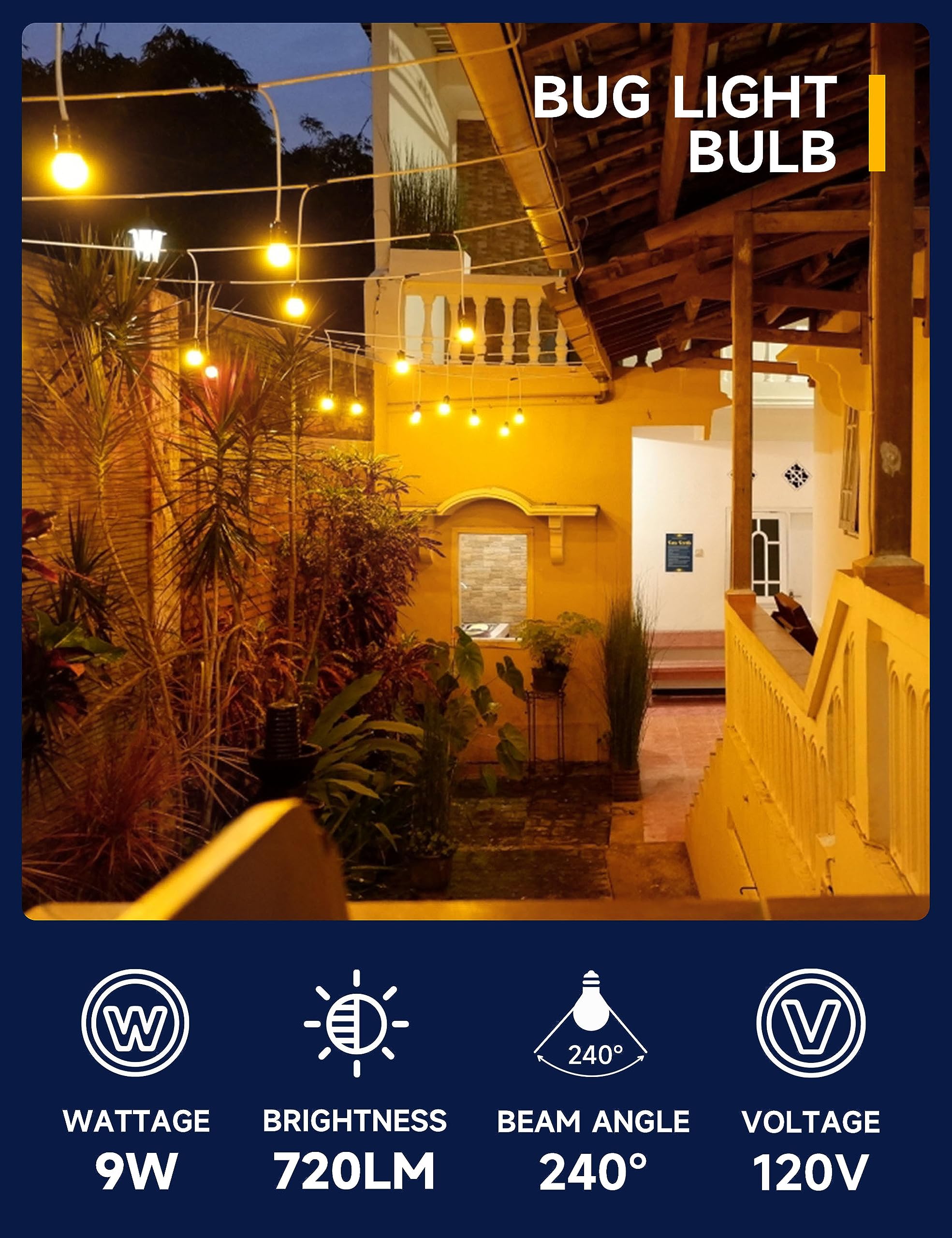 Unilamp Yellow Led Bug Light Bulbs, A19 Outdoor Yellow Bug Light Bulb, 9W Equivalent 60W, Yellow Bug Light Bulbs For Outside, E26 Base For Porch, Holiday Party Decoration, Non-Dimmable, 4 Pack