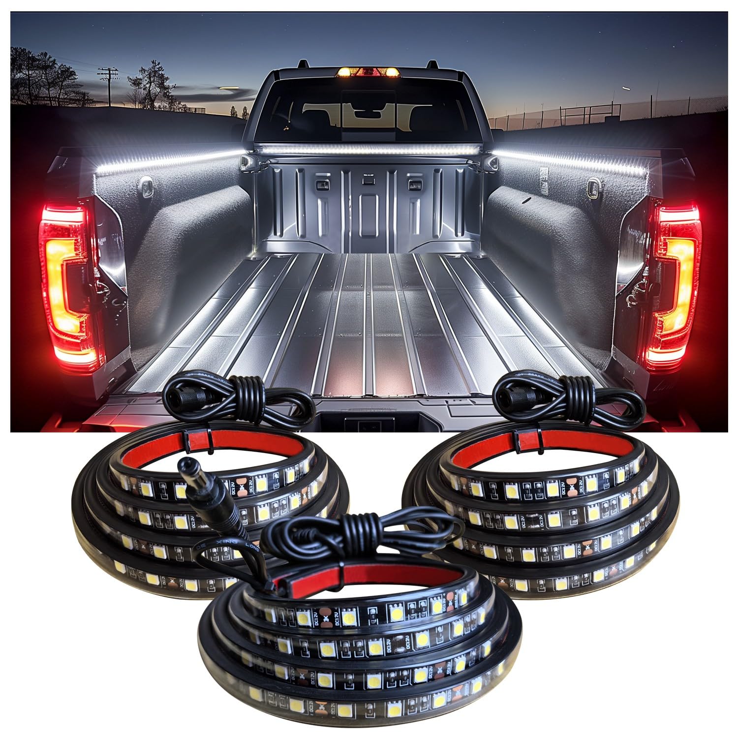 AUTUNEER Truck Bed LED Strip Lights 60 Inch 3Pcs Waterproof White Light for Pickup, SUV, RV, Van, Model YHH-SMD5050-270