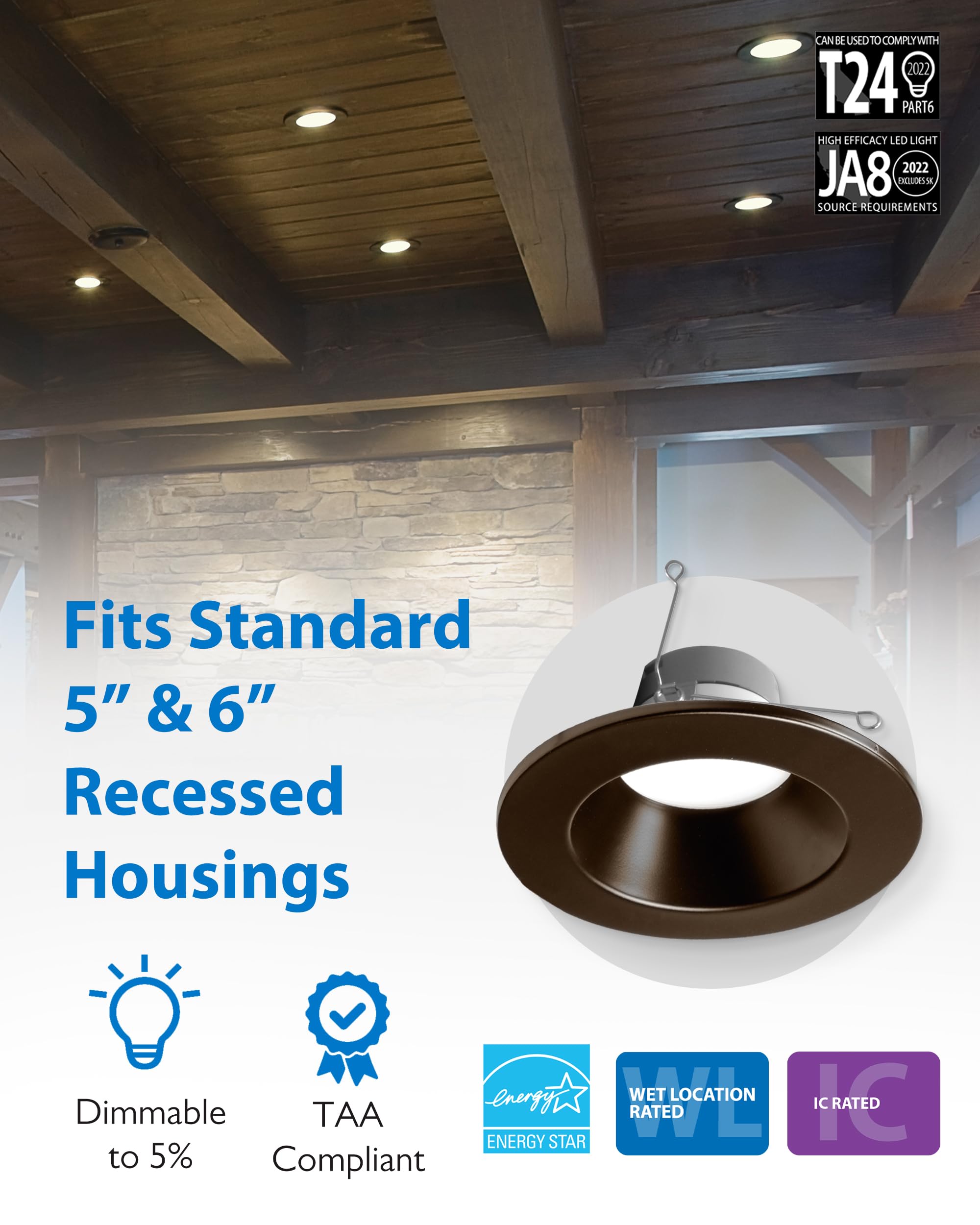 Nicor LED Recessed Ceiling Light, 5/6 inch, 918 Lumens, Selectable CCT 2700K-5000K, Oil-Rubbed Bronze, Model D