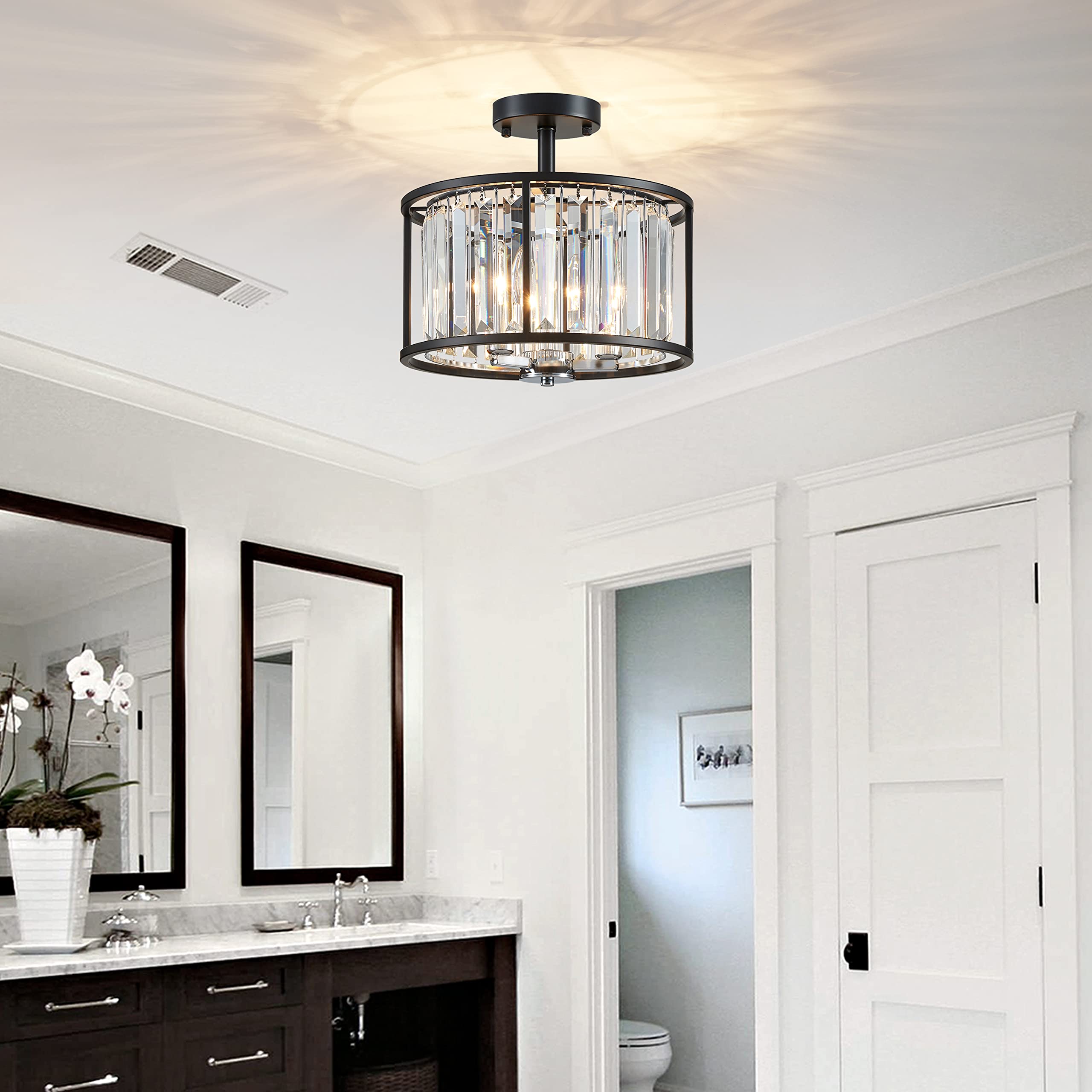 Agv Lighting Cl005Bb K9 Crystal Semi Flush Mount Ceiling Light Fixture, Modern Design, E12 Base 3-Lights, D13 X H15, Chrome & Ma