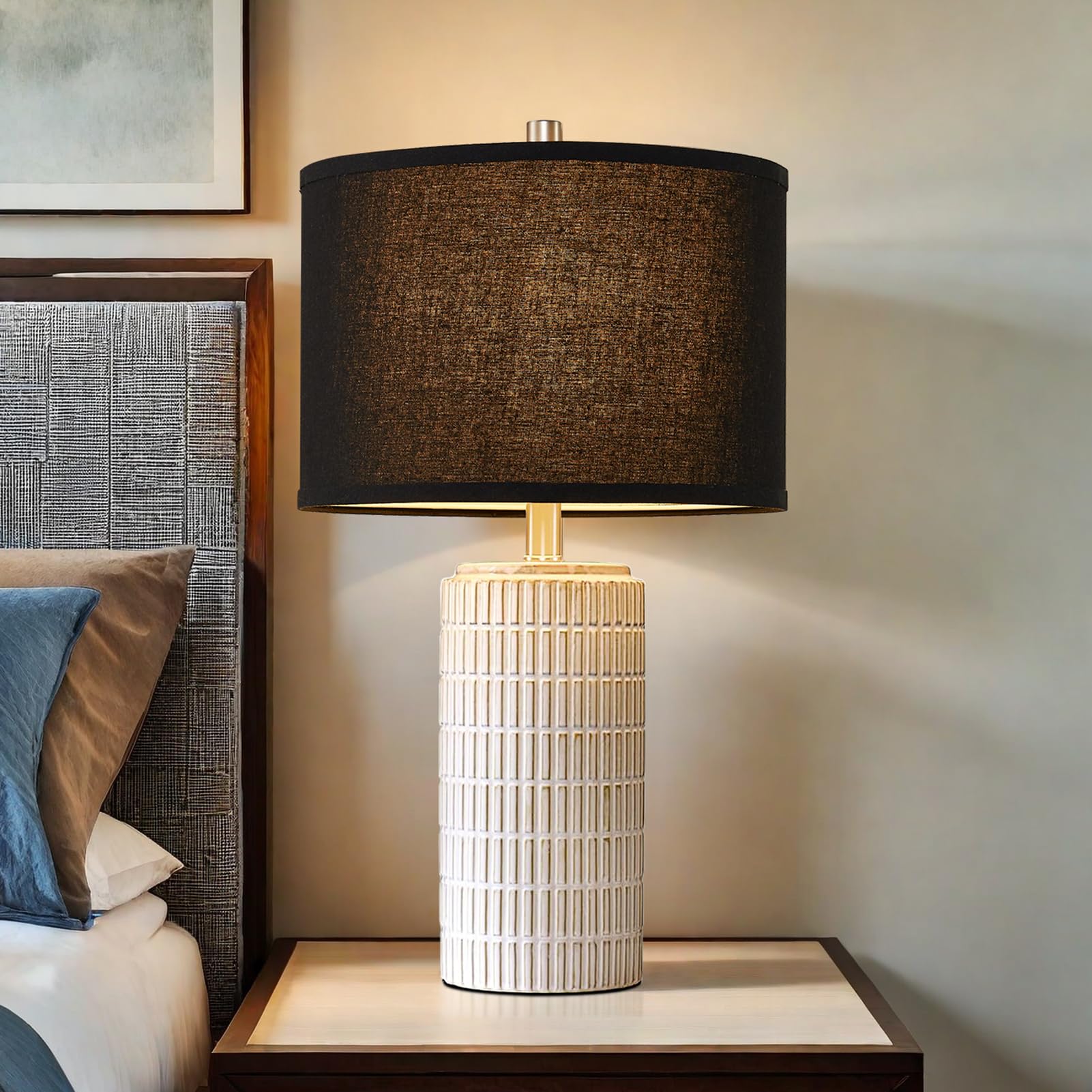 Aieampdo 23'' Set Of 2 Modern Ceramic Table Lamps, Minimalist Bedside Lamp, Rustic Nightstand End Table Lamp For Bedroom, Living