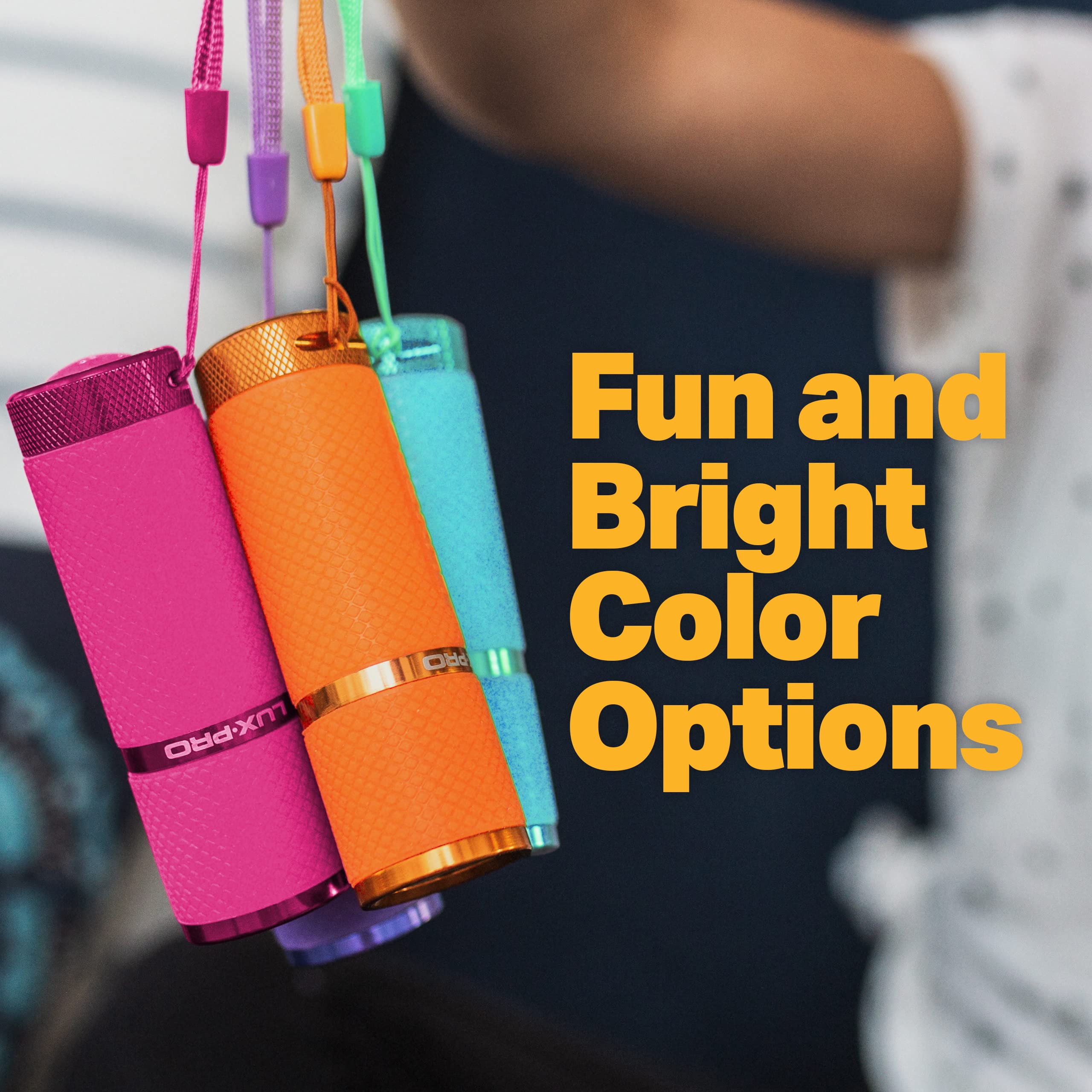 LUXPRO LED Flashlight Pack of 3 - 40 Lumen, Glow-in-The-Dark Grip, Batteries Included - Pink, Orange, Teal