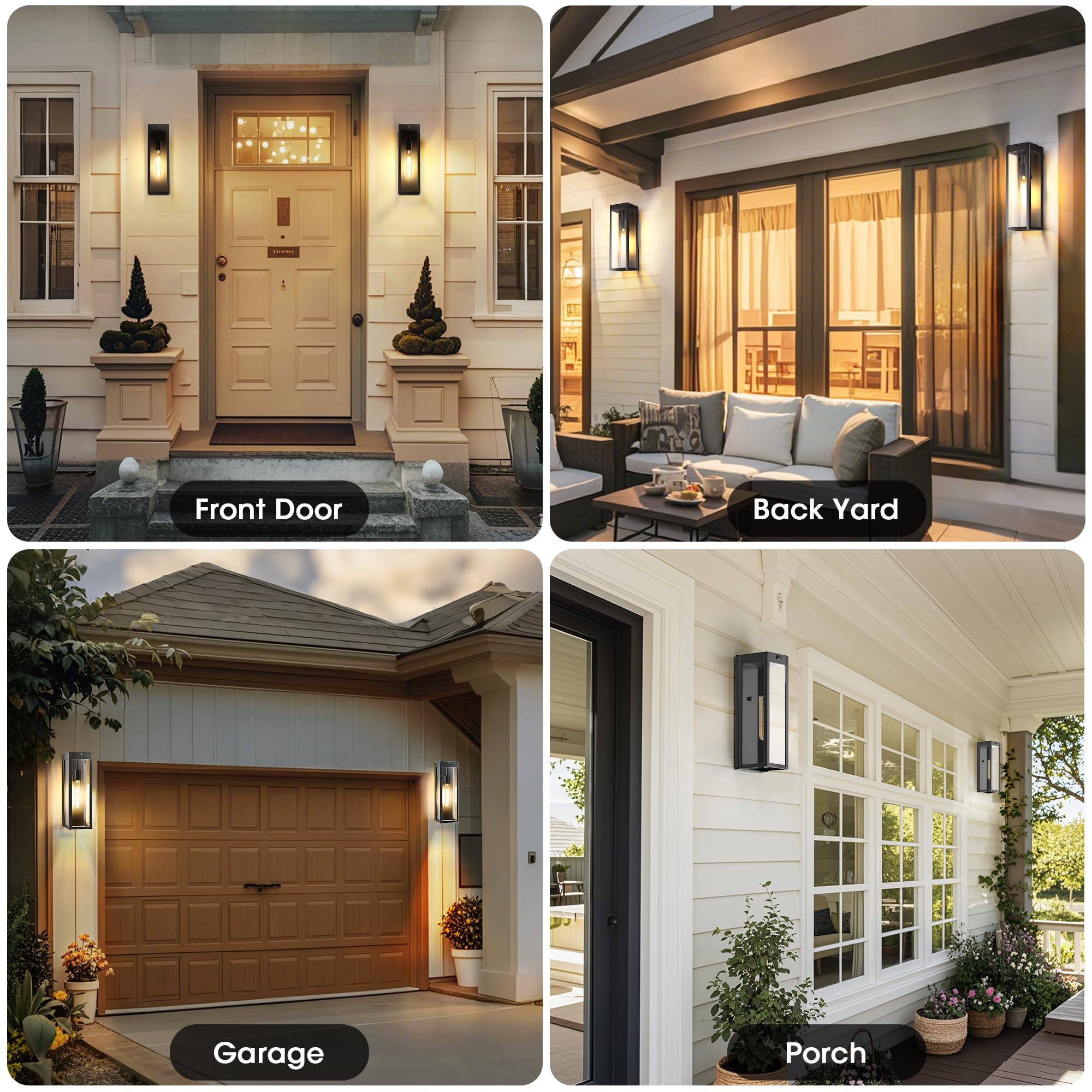 CRIRY Motion Sensor Wall Sconce Lights 2-Pack, 15.3" Waterproof Black Outdoor Fixtures, Model CR-WL604B-BK